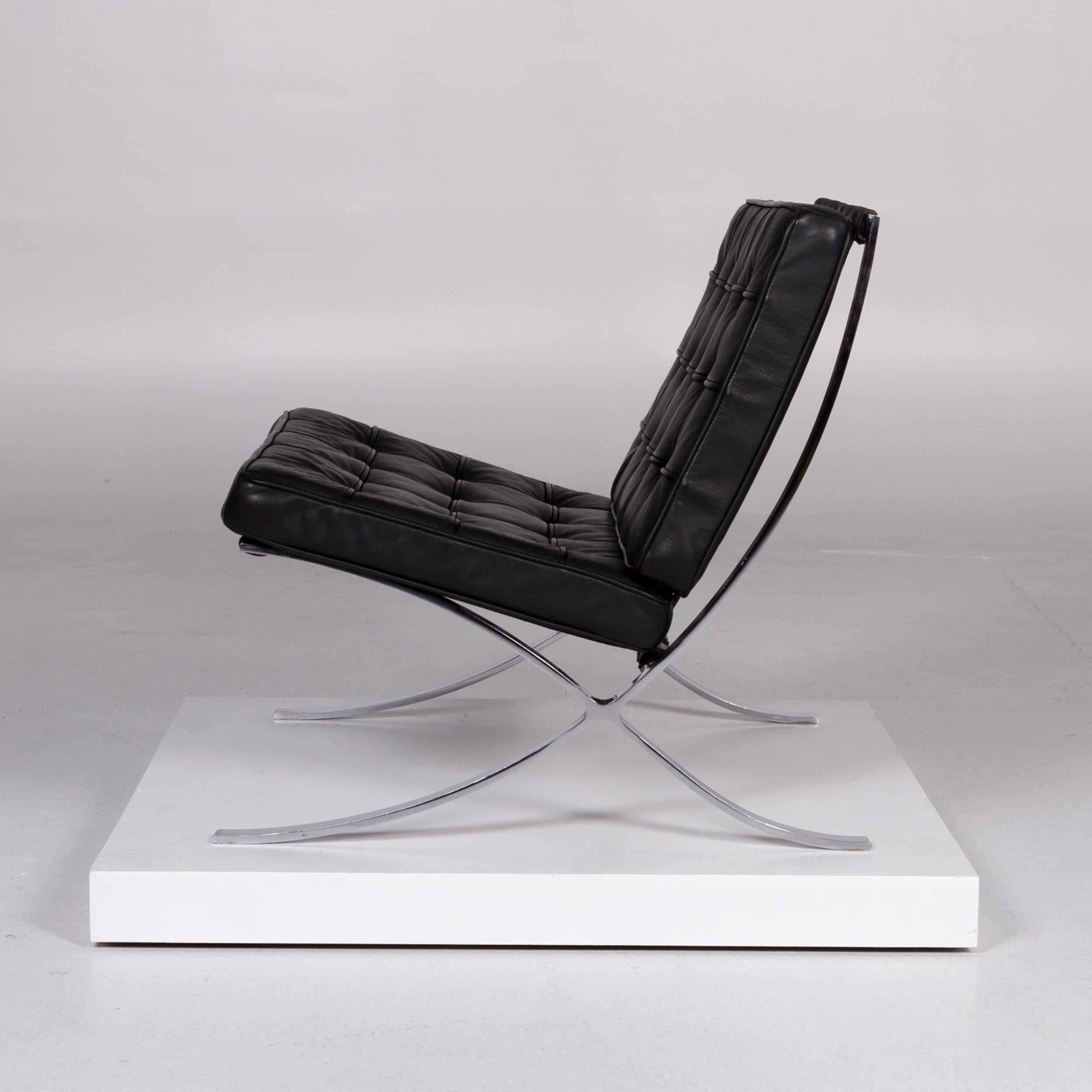 Knoll International Barcelona Chair Vintage Designer Leather Armchair Set Black For Sale 5