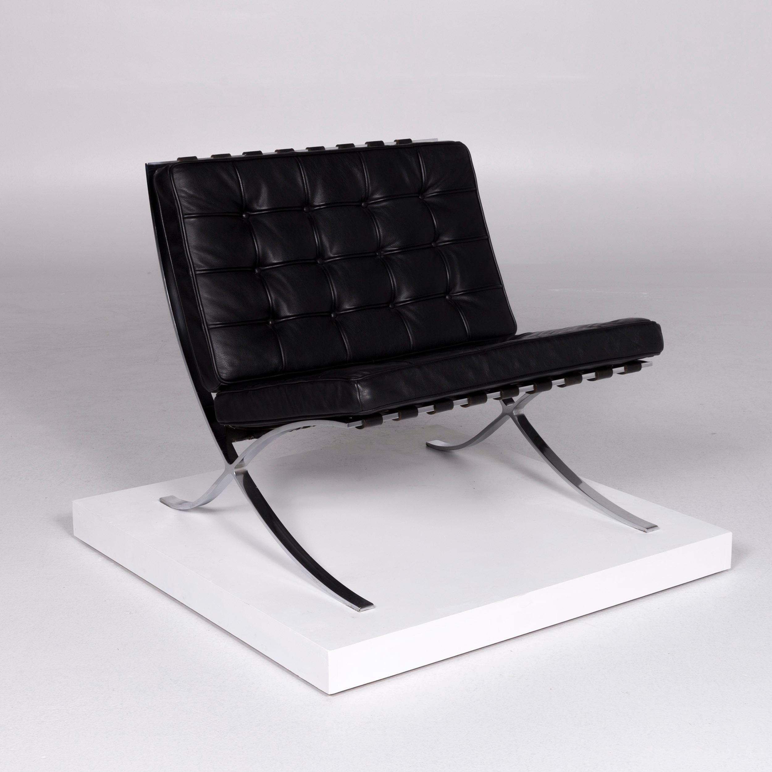 German Knoll International Barcelona Chair Vintage Designer Leather Armchair Set Black For Sale