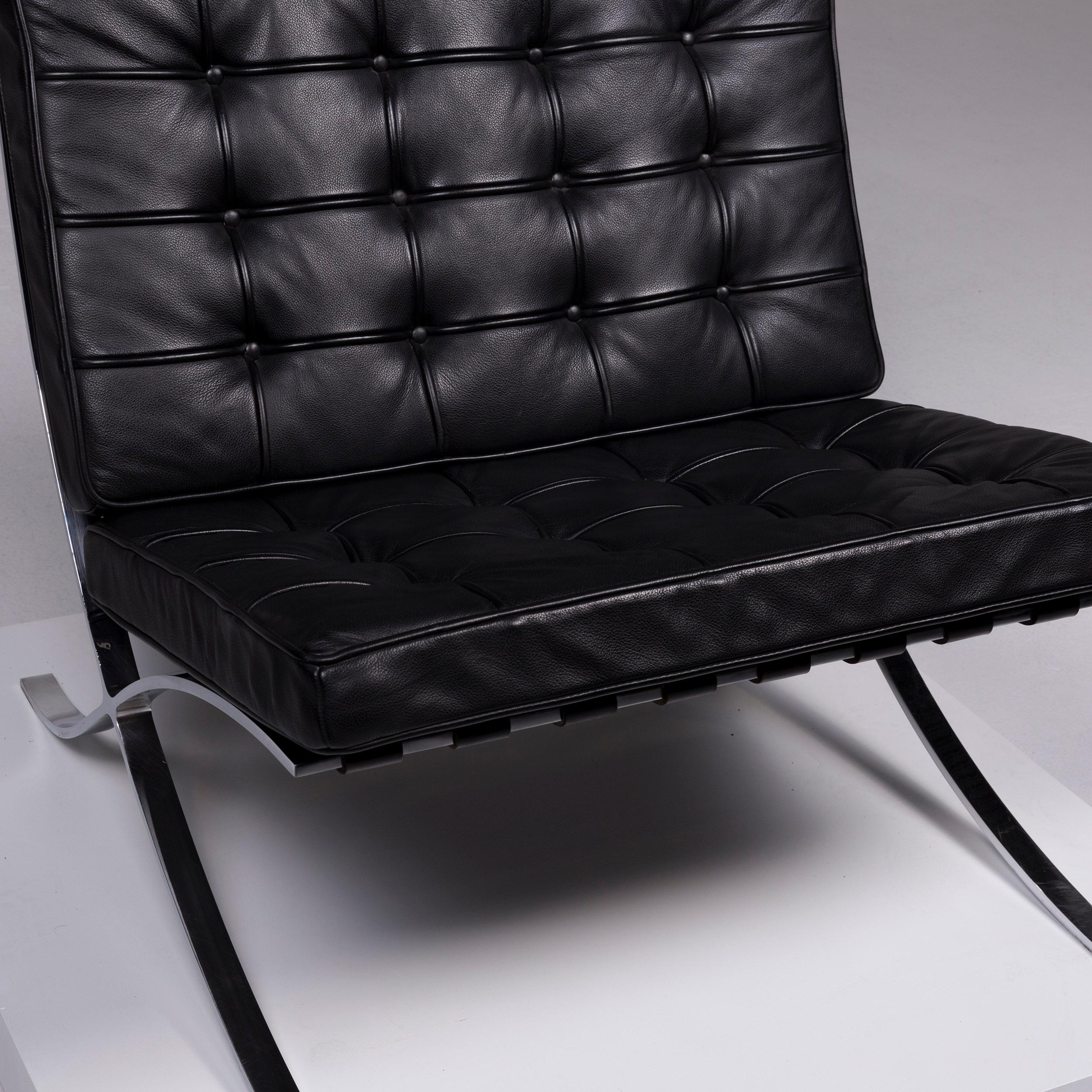 Contemporary Knoll International Barcelona Chair Vintage Designer Leather Armchair Set Black For Sale