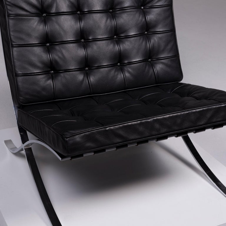 Knoll International Barcelona Chair Vintage Designer Leather Armchair Set Black For Sale at 1stdibs
