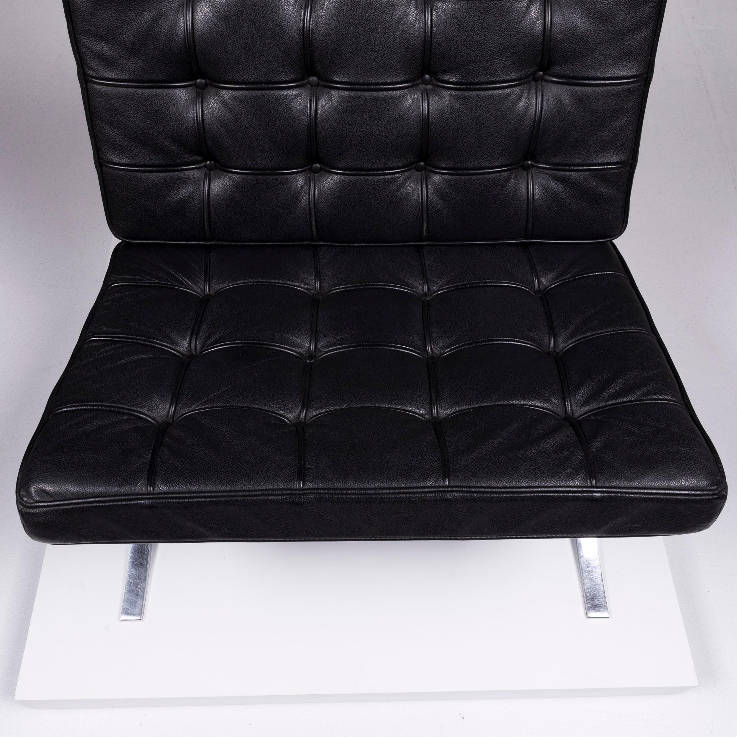 Knoll International Barcelona Chair Vintage Designer Leather Armchair Set Black For Sale 1