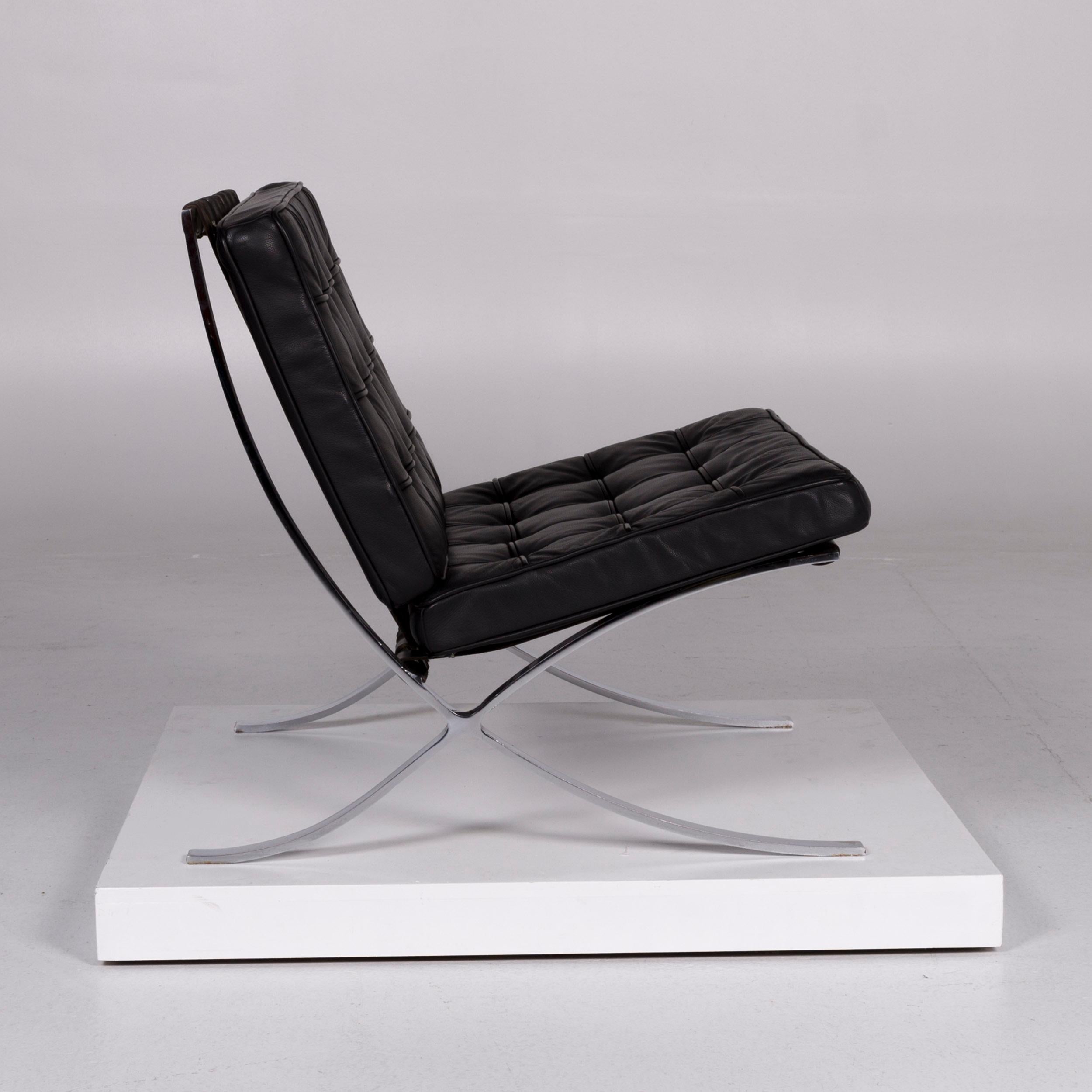 Knoll International Barcelona Chair Vintage Designer Leather Armchair Set Black For Sale 3