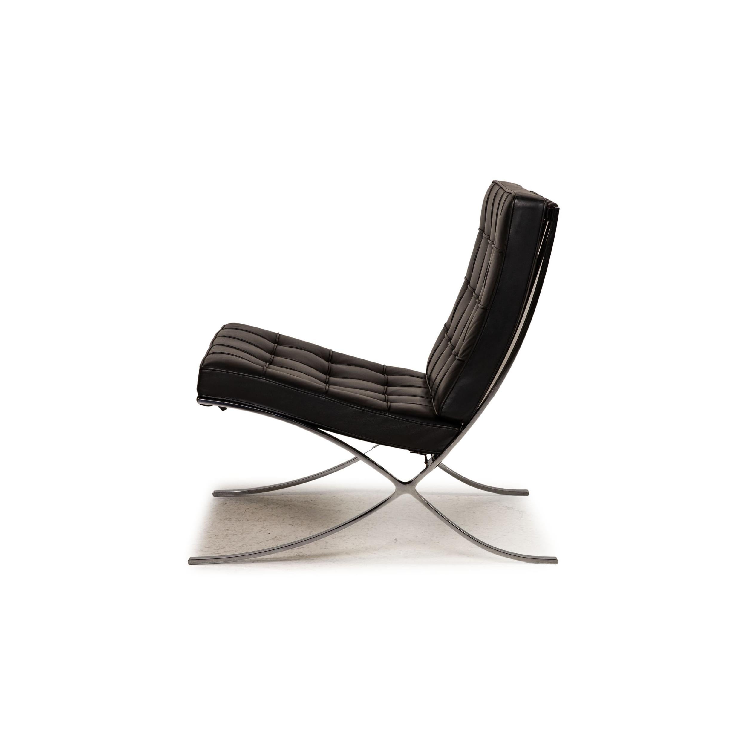 Knoll International Barcelona Leather Armchair Black by Ludwig Mies van der Rohe For Sale 5