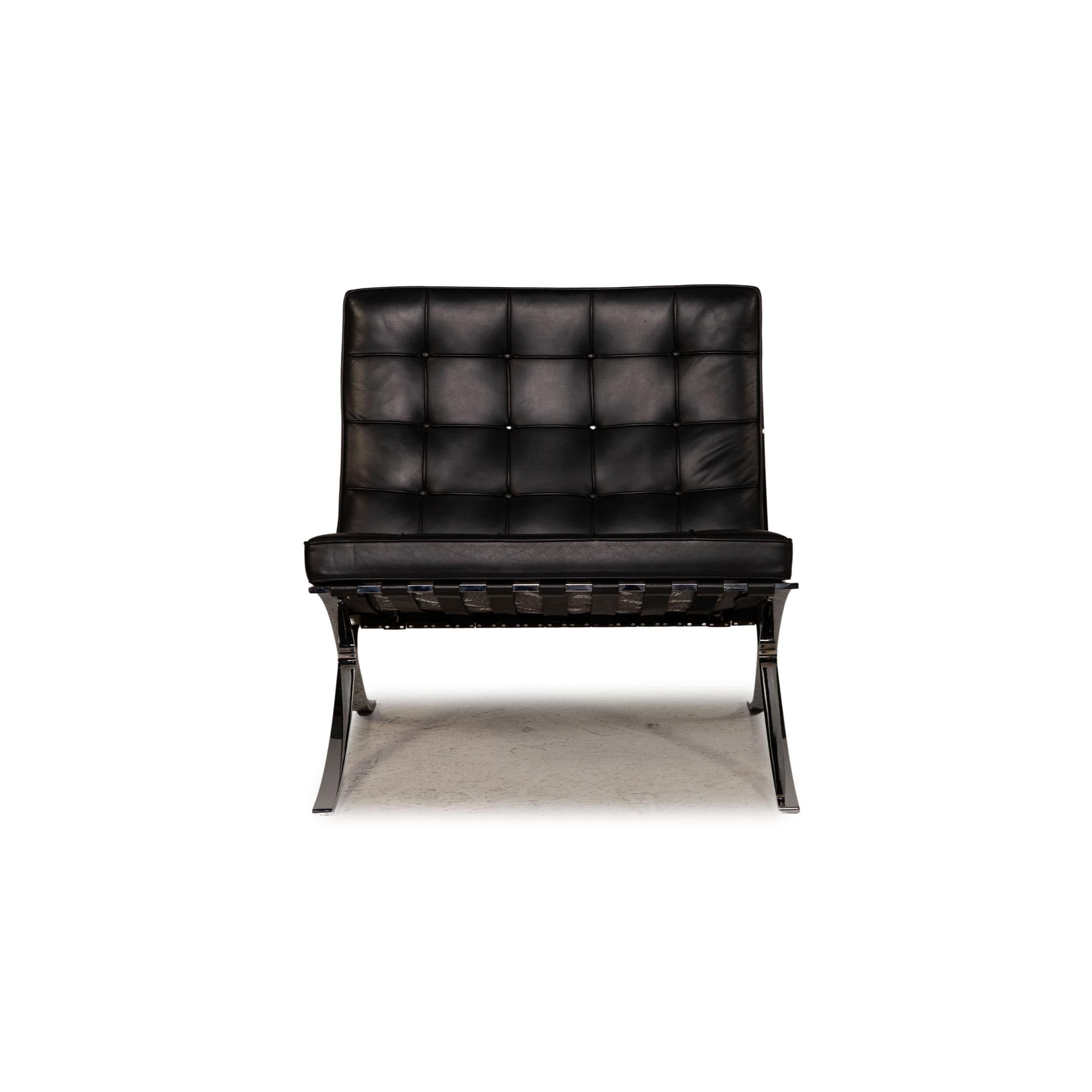 Knoll International Barcelona Leather Armchair Black by Ludwig Mies van der Rohe For Sale 2