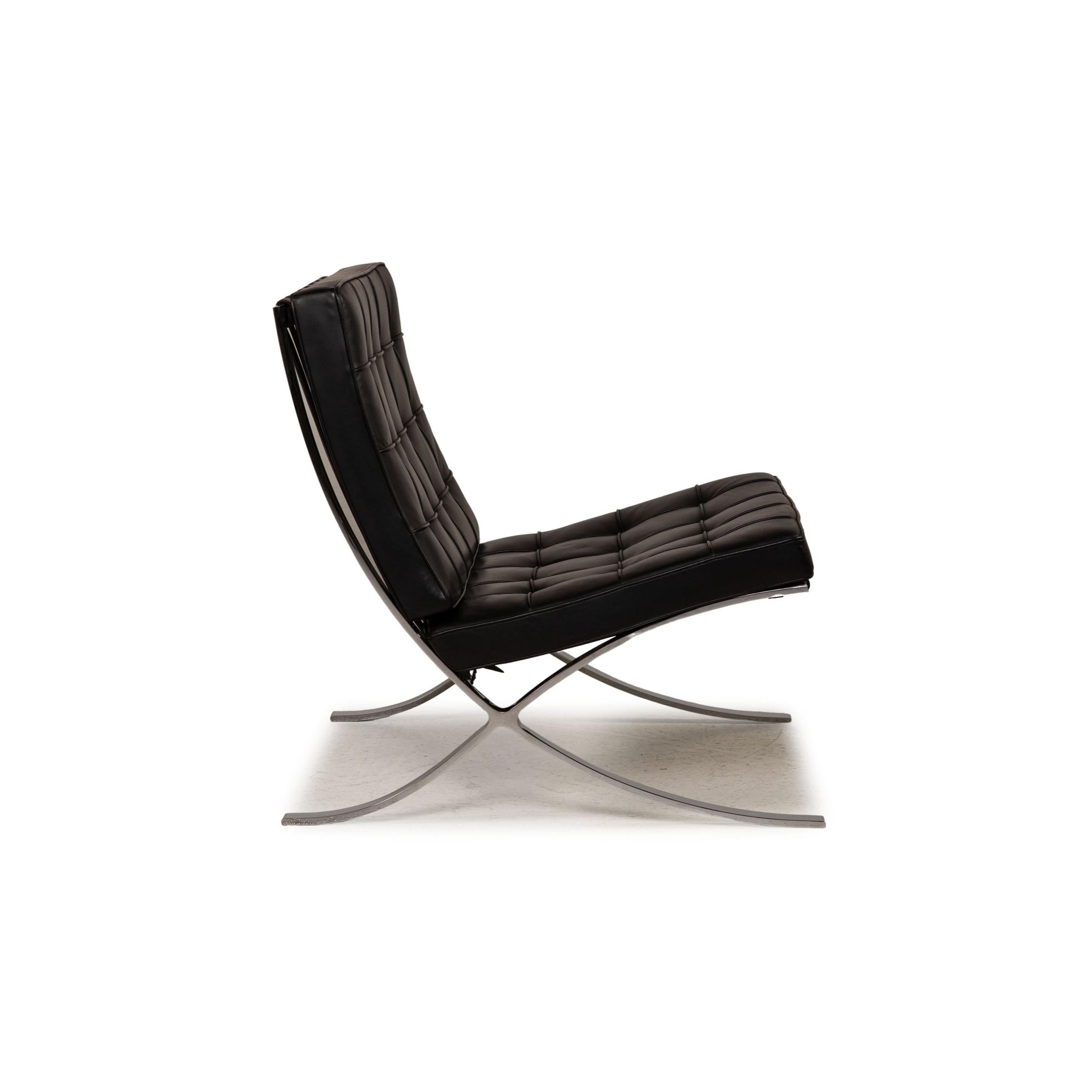 Knoll International Barcelona Leather Armchair Black by Ludwig Mies van der Rohe For Sale 3