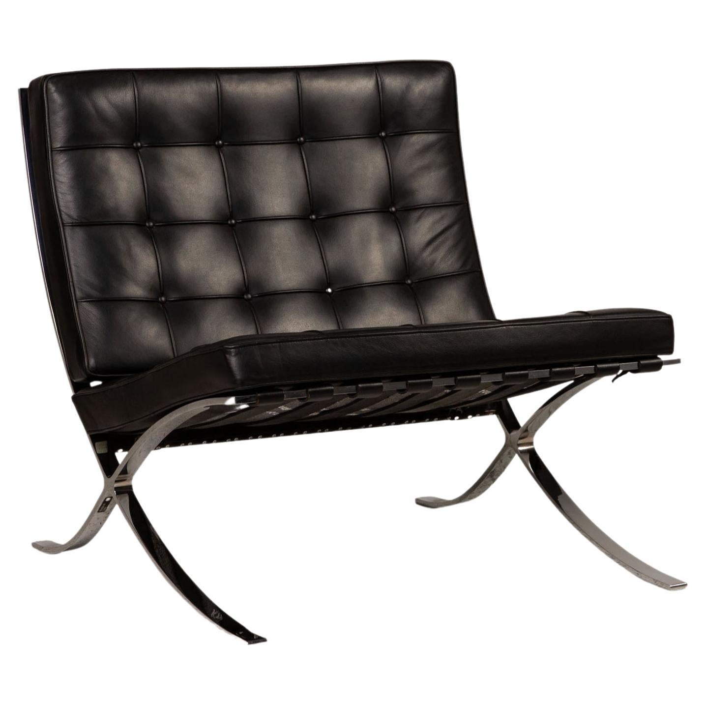 Knoll International Barcelona Leather Armchair Black by Ludwig Mies van der Rohe For Sale