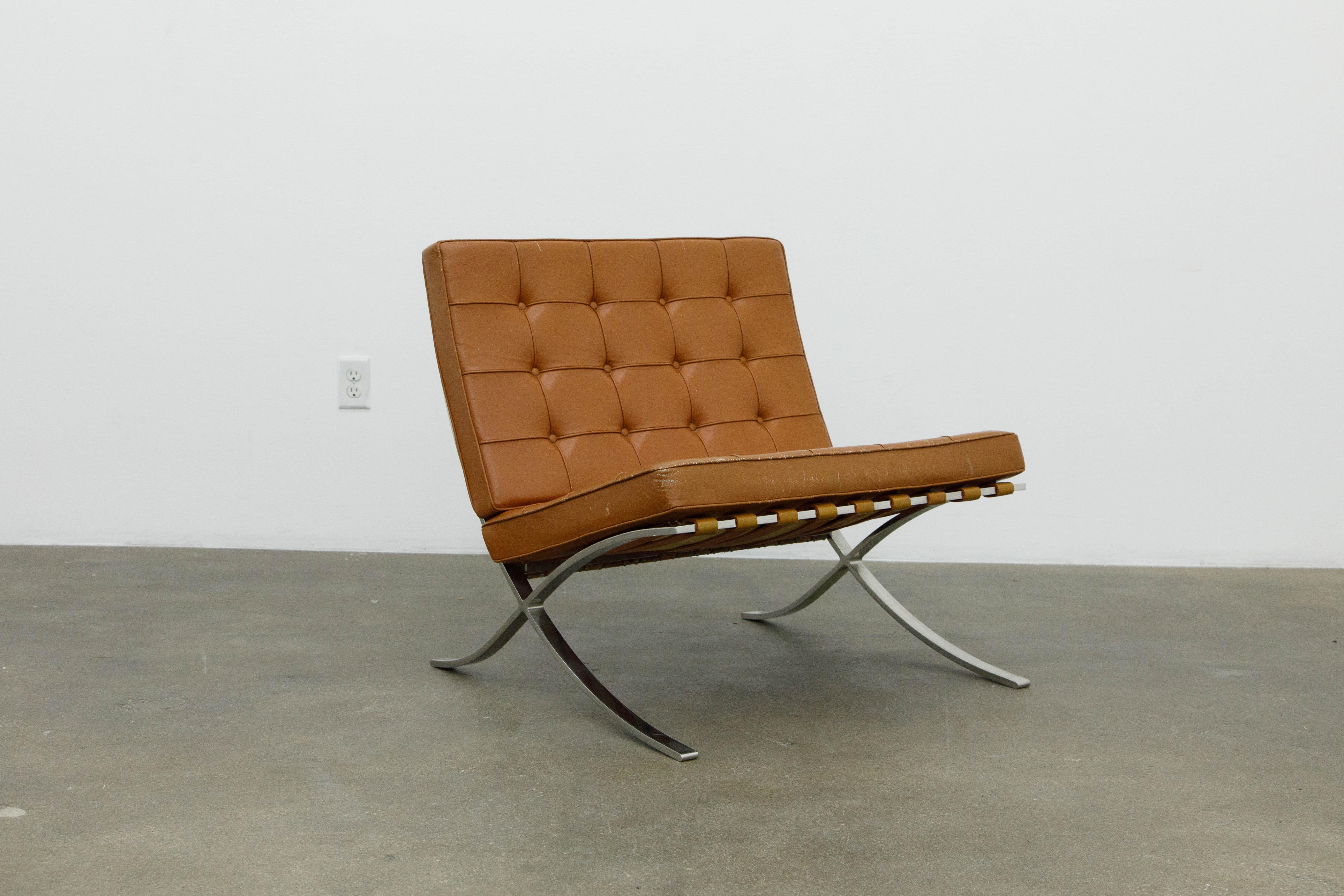 American Knoll International Barcelona Lounge Chair by Mies Van Der Rohe, c. 1970, Signed