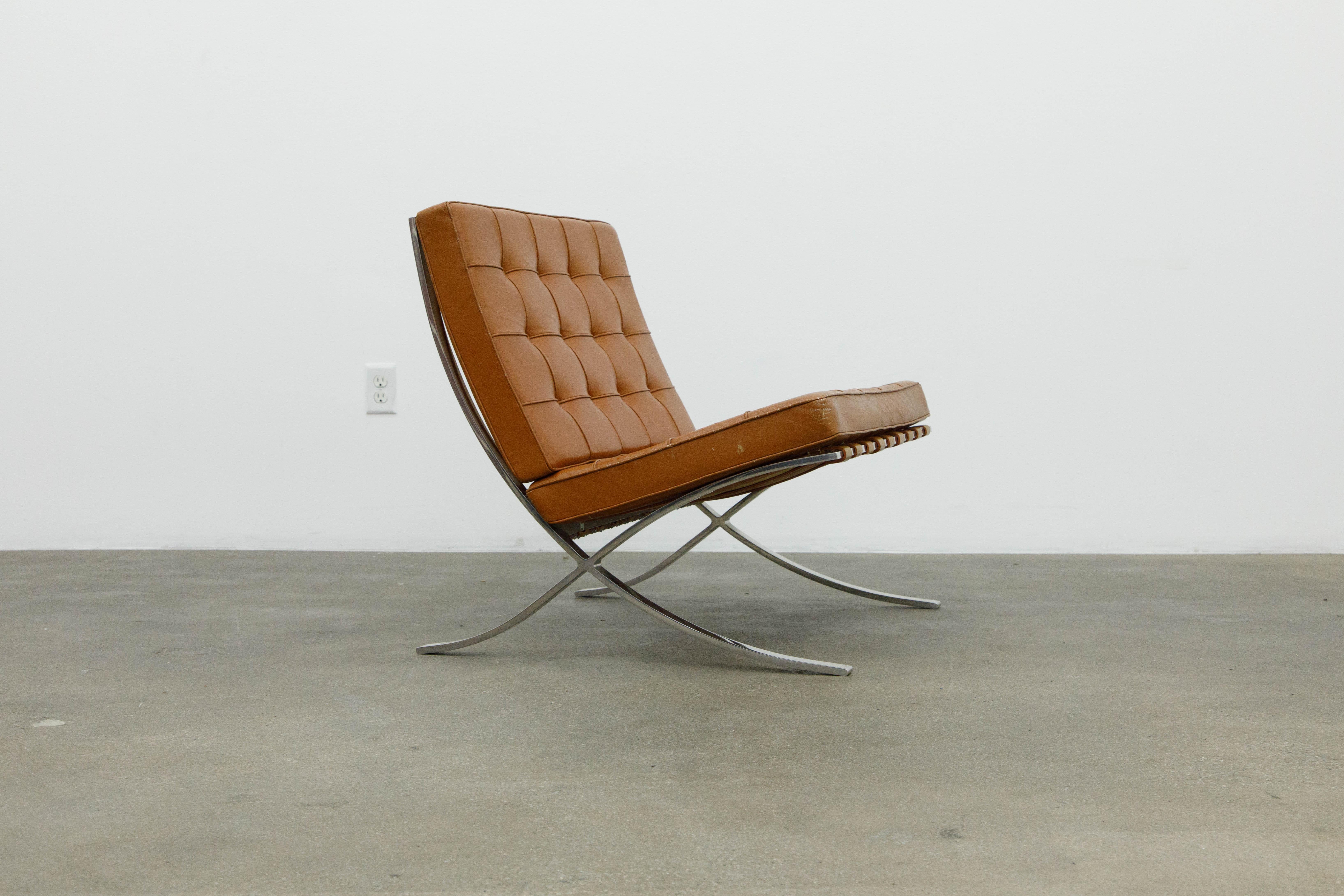 Knoll International Barcelona Lounge Chair by Mies Van Der Rohe, c. 1970, Signed In Good Condition In Los Angeles, CA