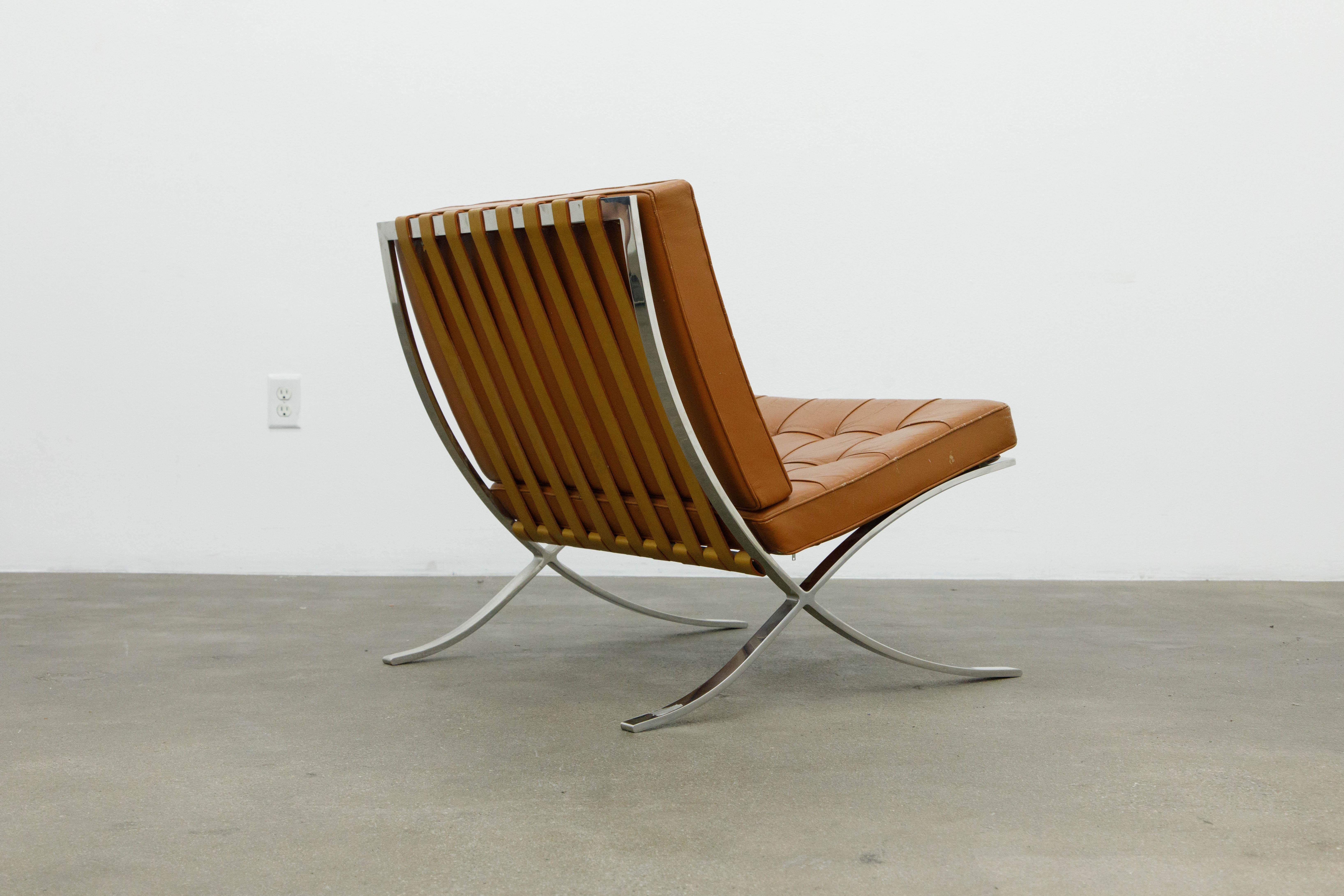 Stainless Steel Knoll International Barcelona Lounge Chair by Mies Van Der Rohe, c. 1970, Signed