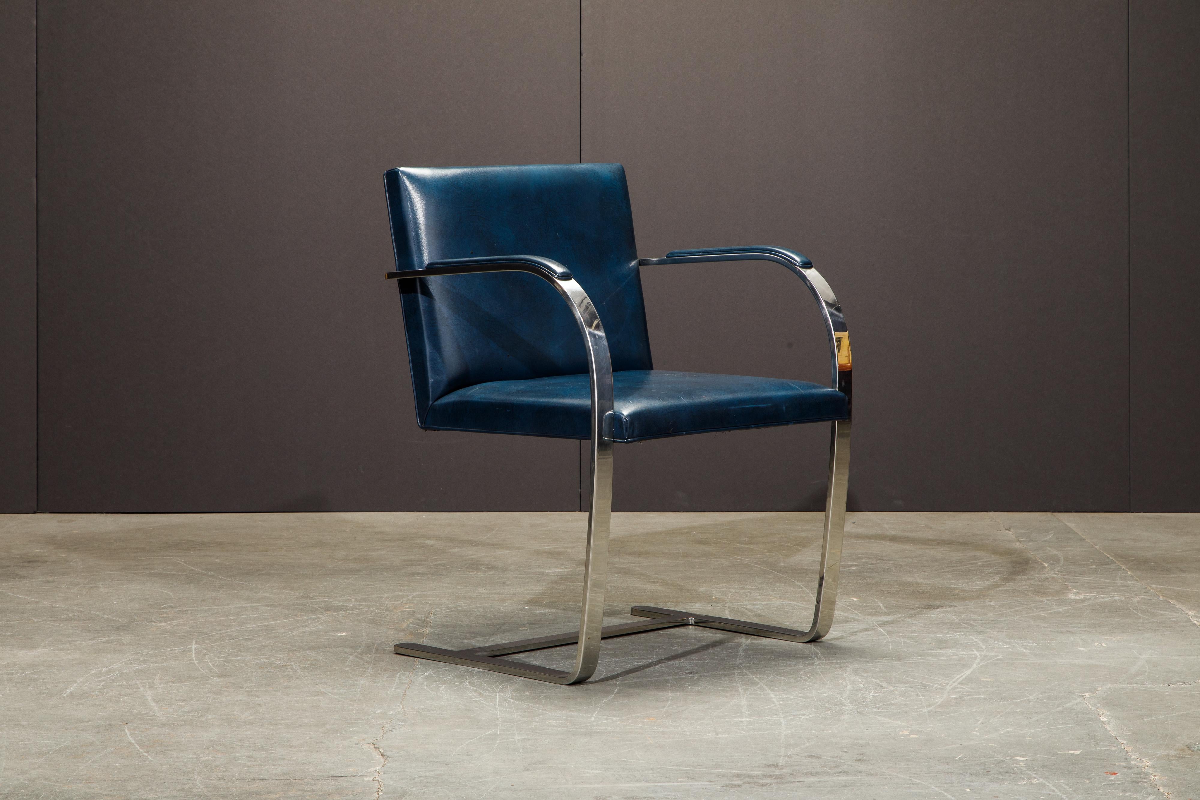 Knoll International Blue 'Brno' Armchairs by Mies van der Rohe, 1970s Signed 3
