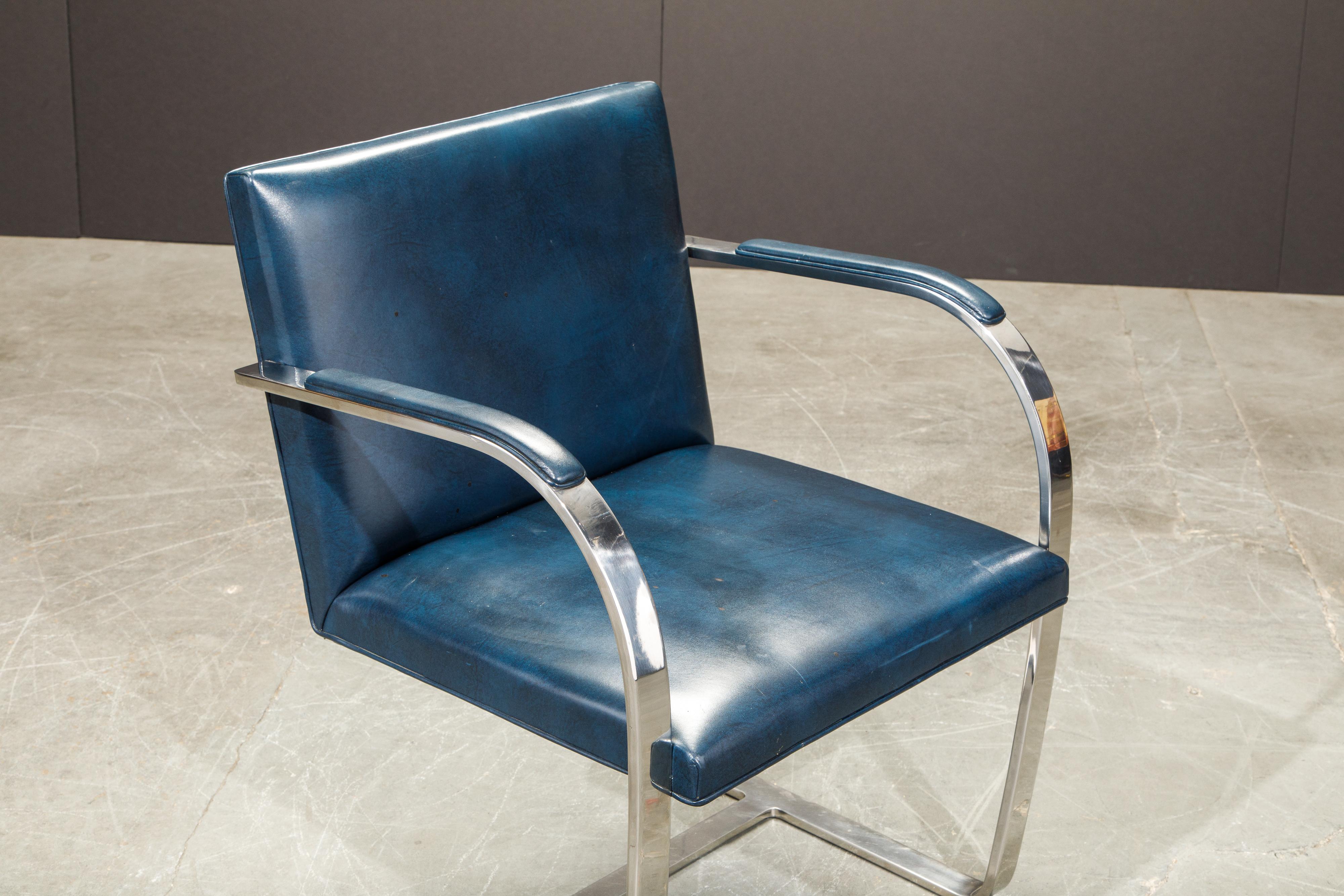 Knoll International Blue 'Brno' Armchairs by Mies van der Rohe, 1970s Signed 7