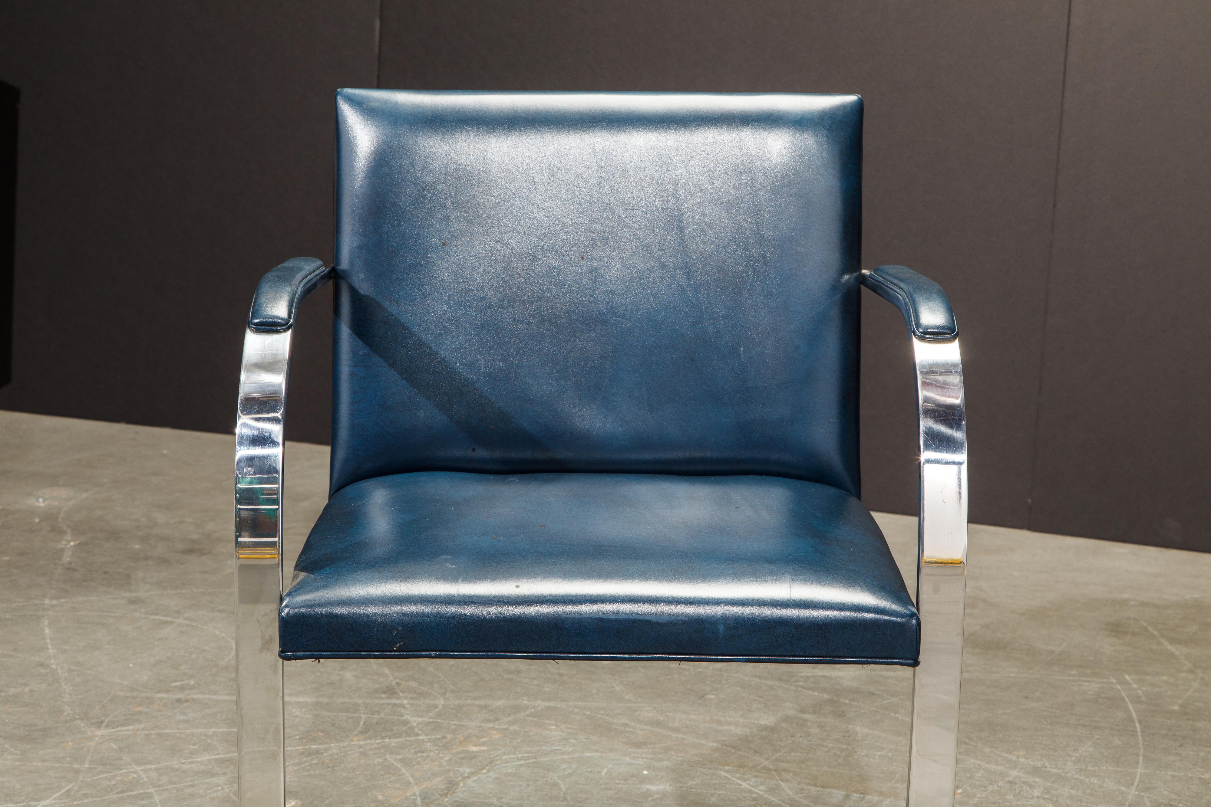 Knoll International Blue 'Brno' Armchairs by Mies van der Rohe, 1970s Signed 9