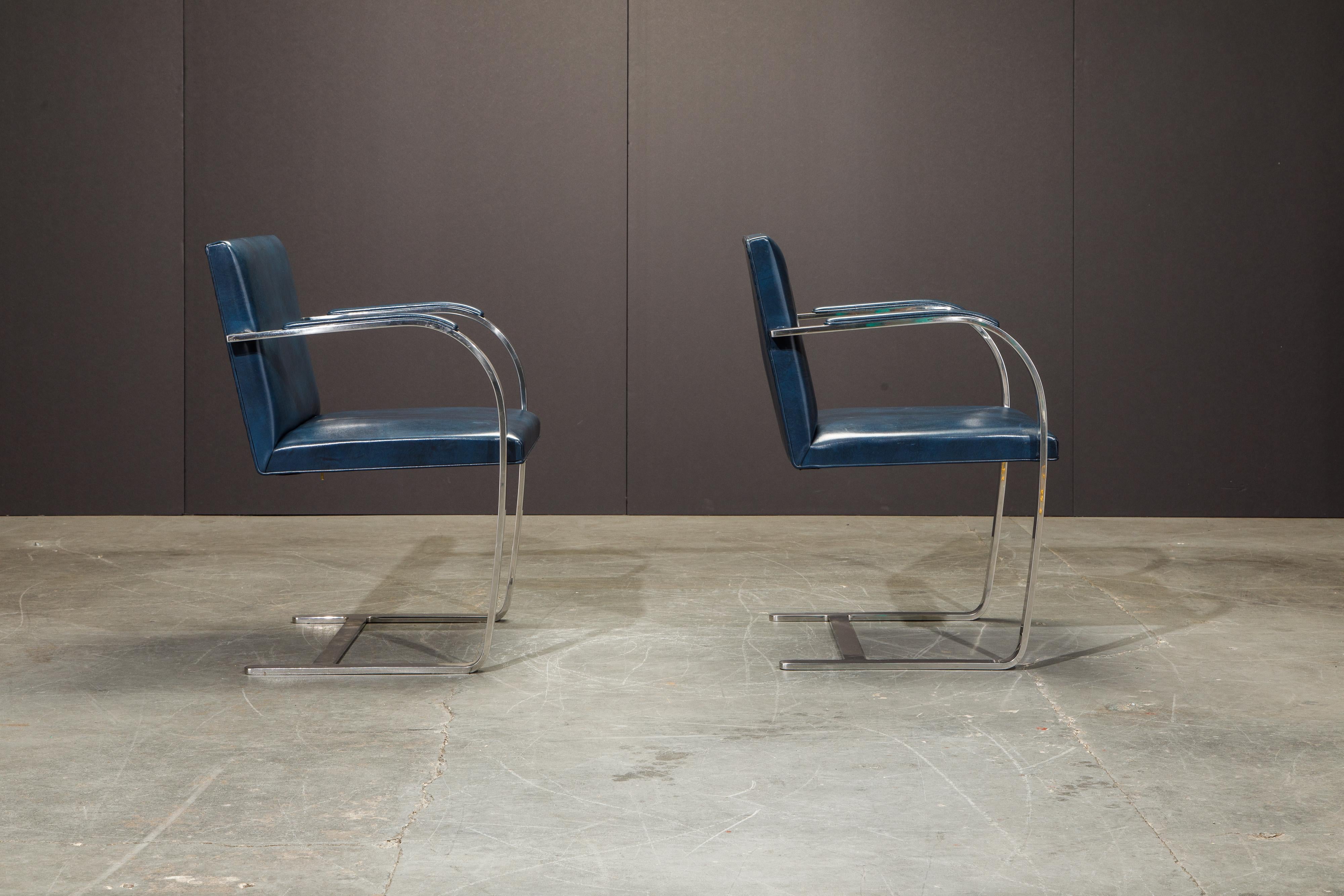 American Knoll International Blue 'Brno' Armchairs by Mies van der Rohe, 1970s Signed