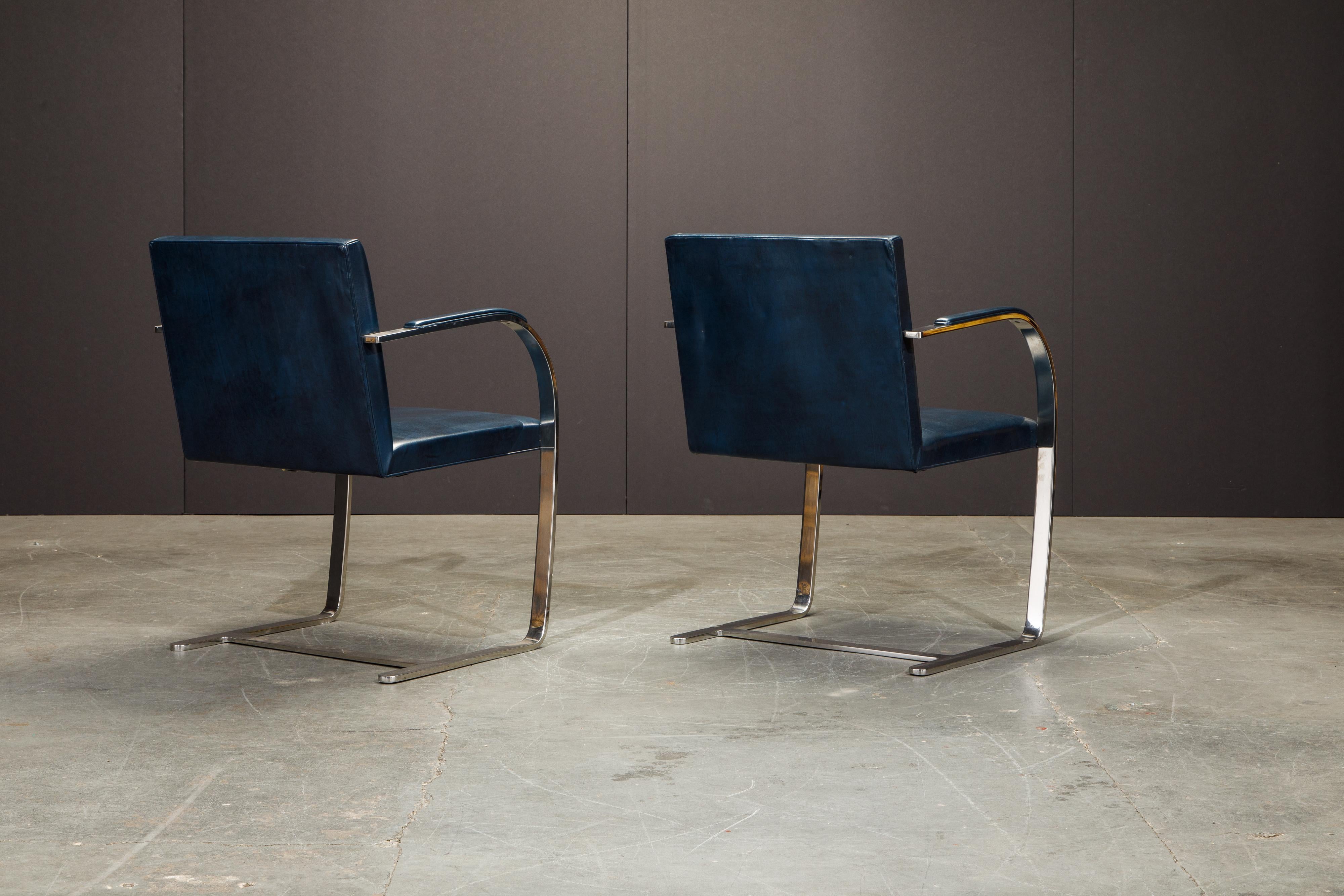 Knoll International Blue 'Brno' Armchairs by Mies van der Rohe, 1970s Signed In Good Condition In Los Angeles, CA
