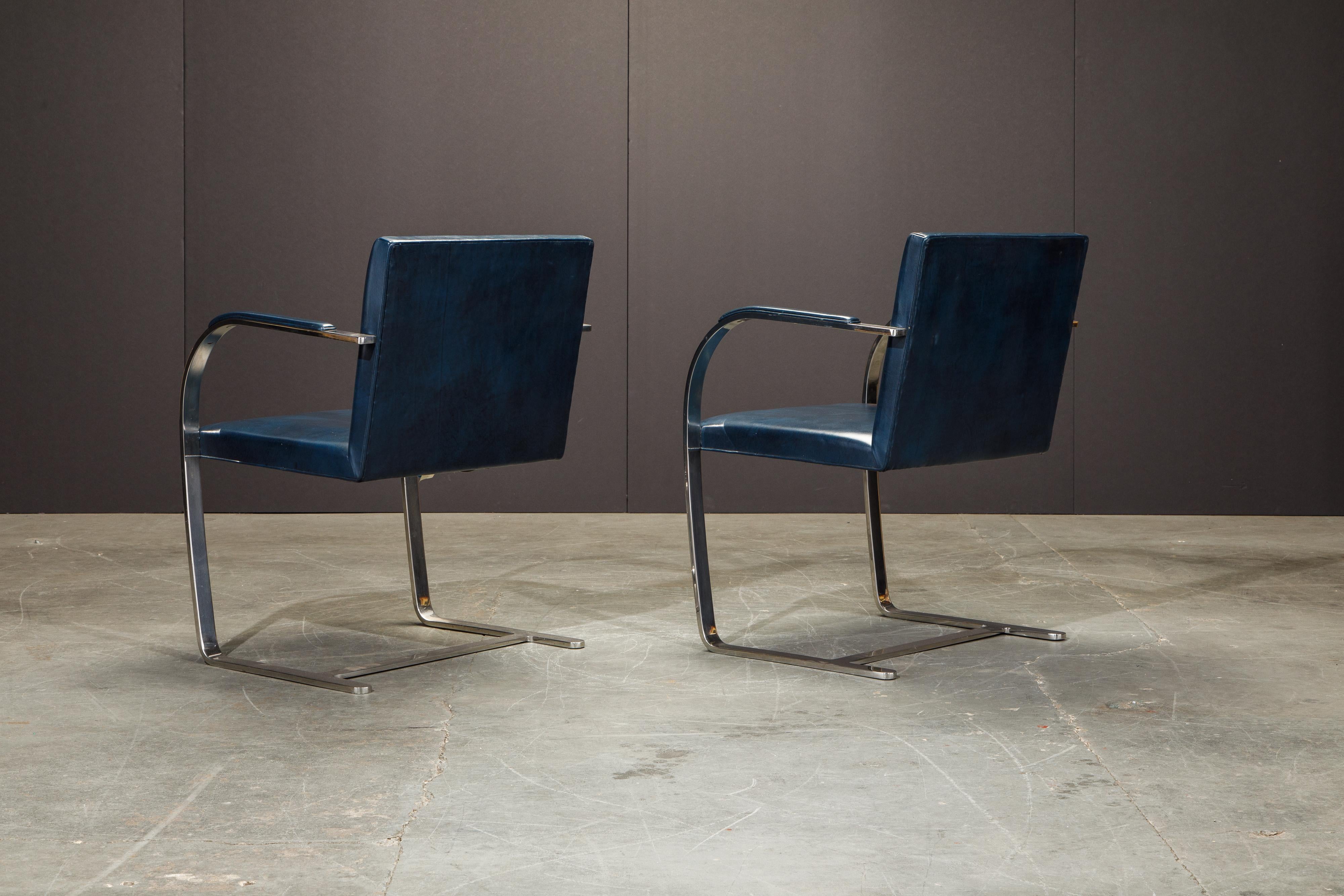Late 20th Century Knoll International Blue 'Brno' Armchairs by Mies van der Rohe, 1970s Signed