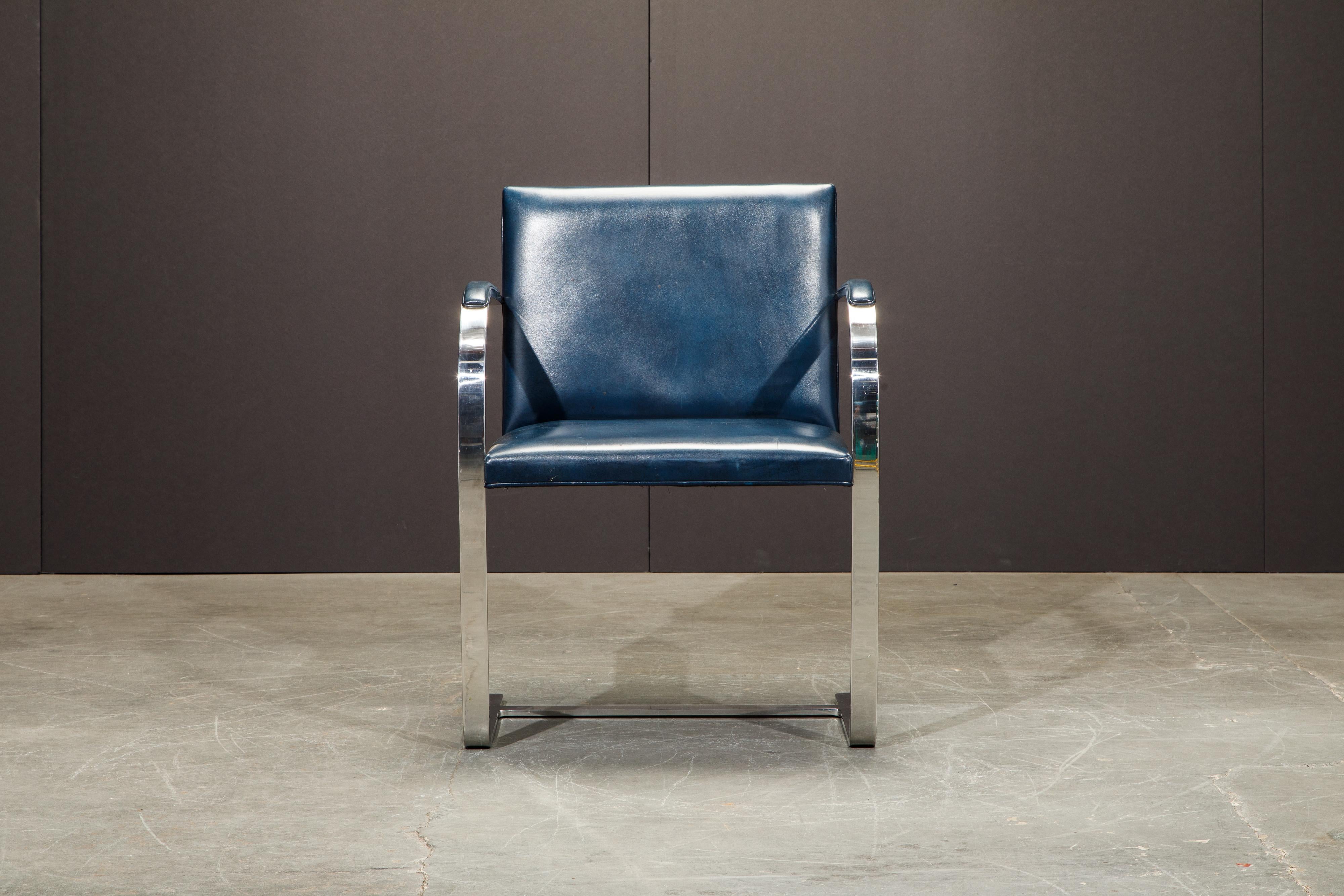 Knoll International Blue 'Brno' Armchairs by Mies van der Rohe, 1970s Signed 1