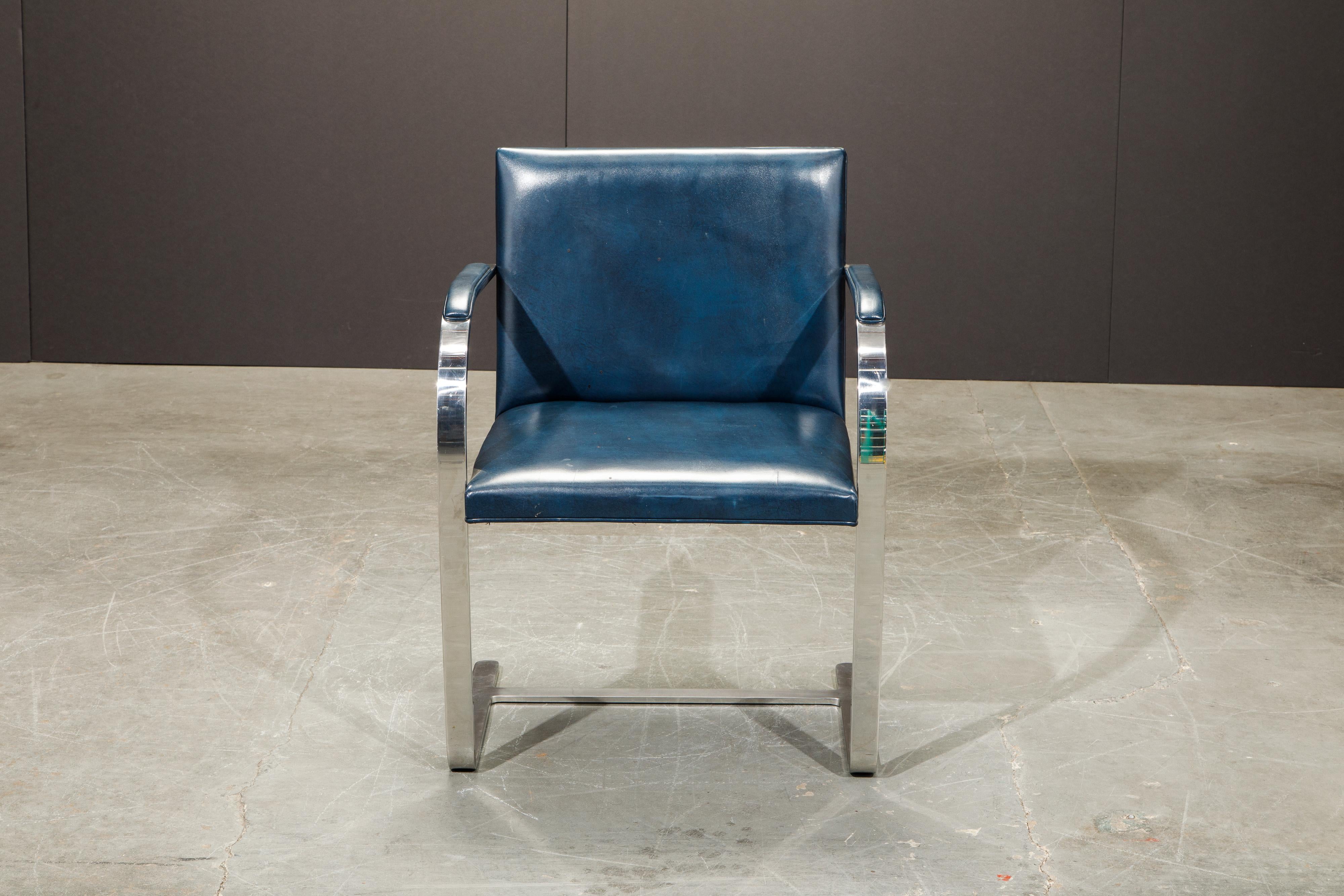 Knoll International Blue 'Brno' Armchairs by Mies van der Rohe, 1970s Signed 2