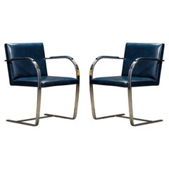 Knoll International Blue 'Brno' Armchairs by Mies van der Rohe, 1970s Signed