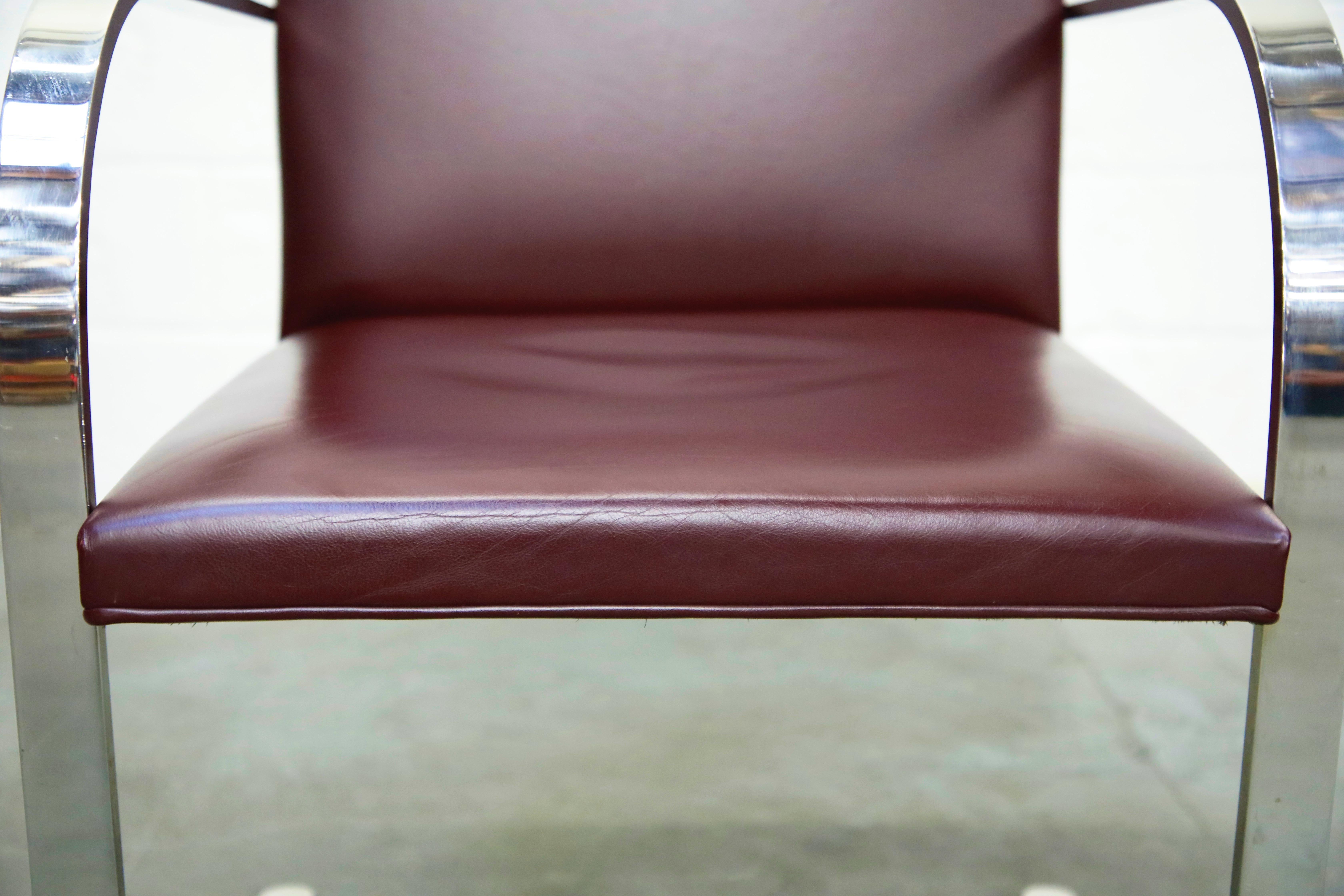 Knoll International Burgundy Leather 'Brno' Chairs by Mies van der Rohe, Signed 4
