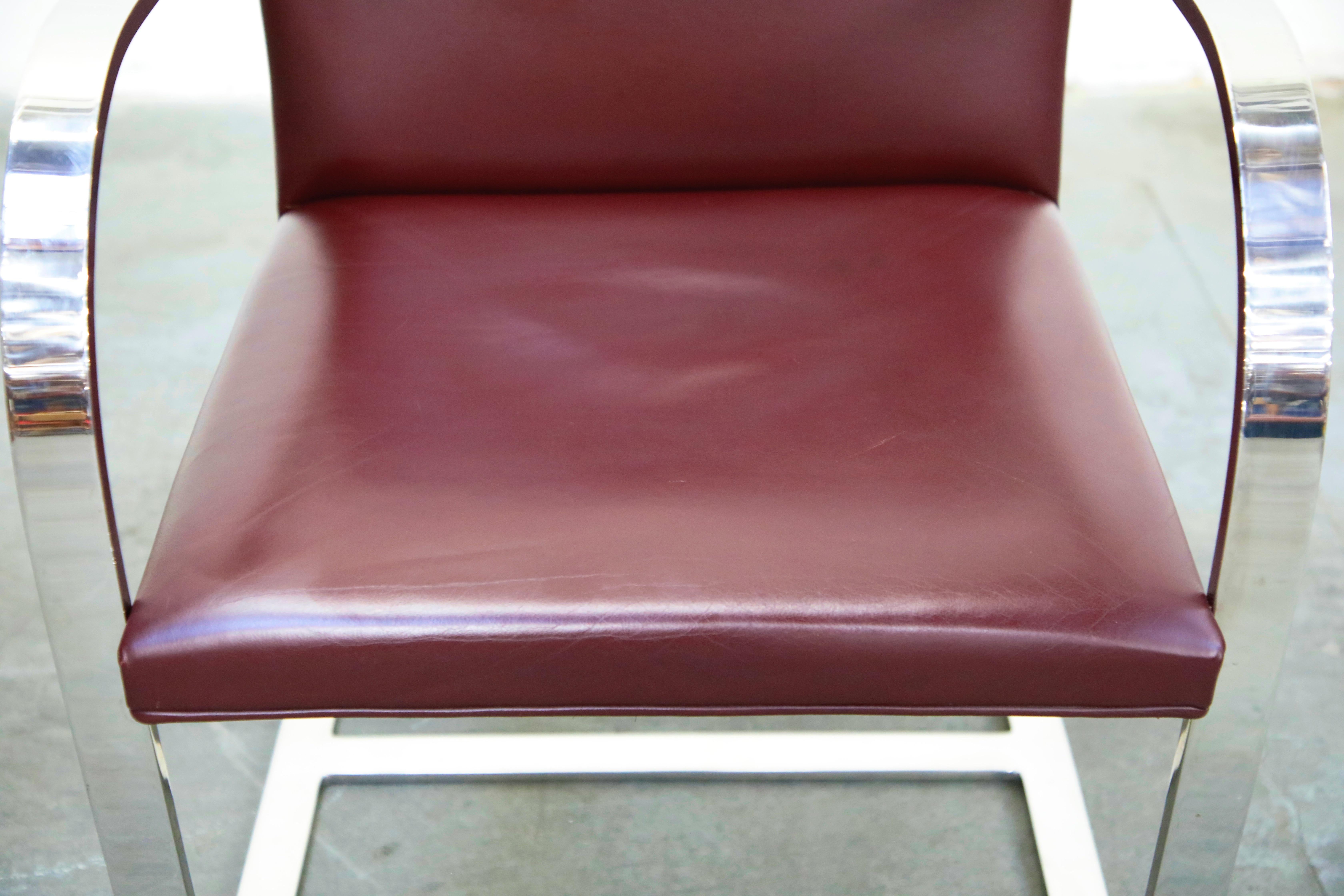 Knoll International Burgundy Leather 'Brno' Chairs by Mies van der Rohe, Signed 5