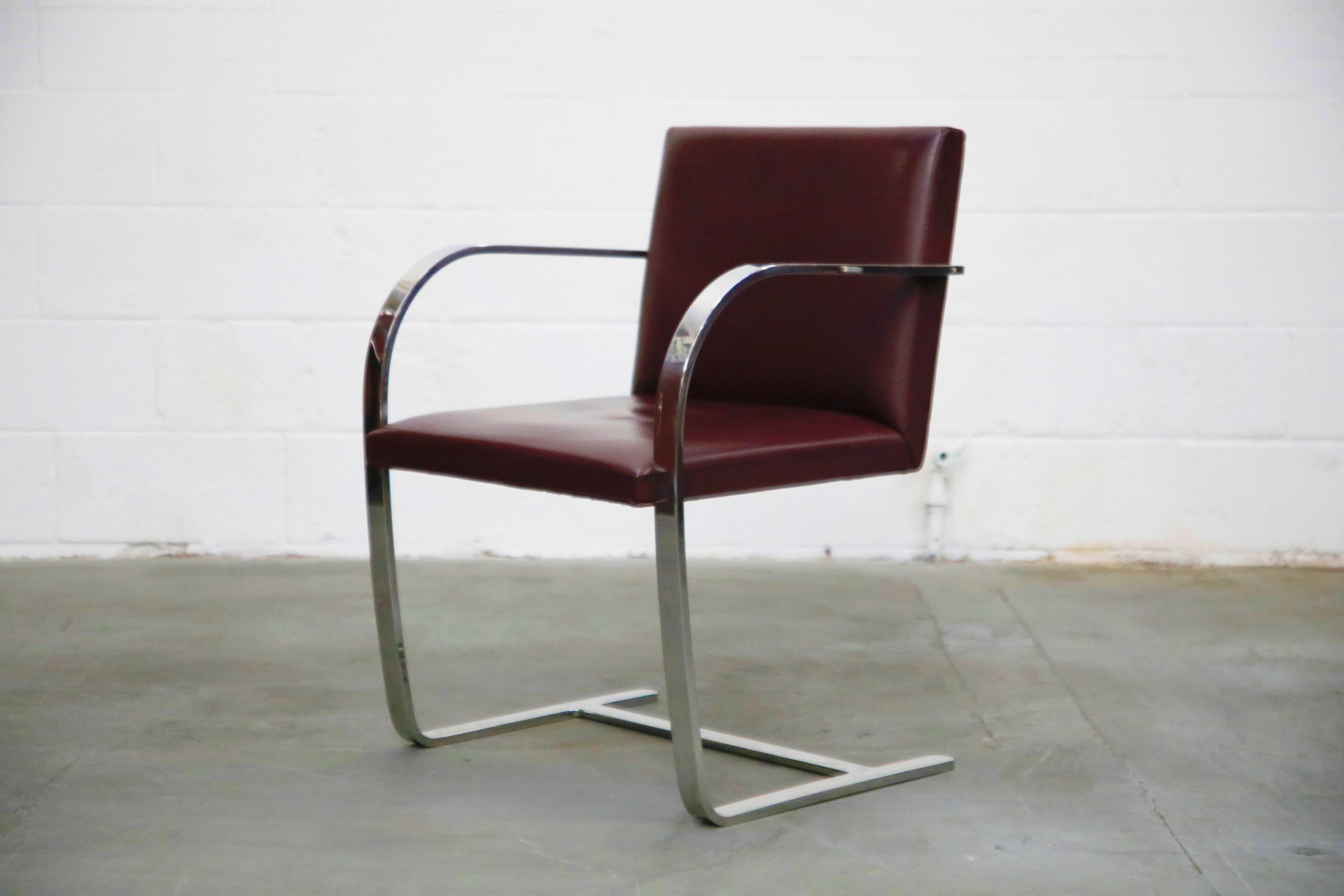 Mid-Century Modern Knoll International Burgundy Leather 'Brno' Chairs by Mies van der Rohe, Signed