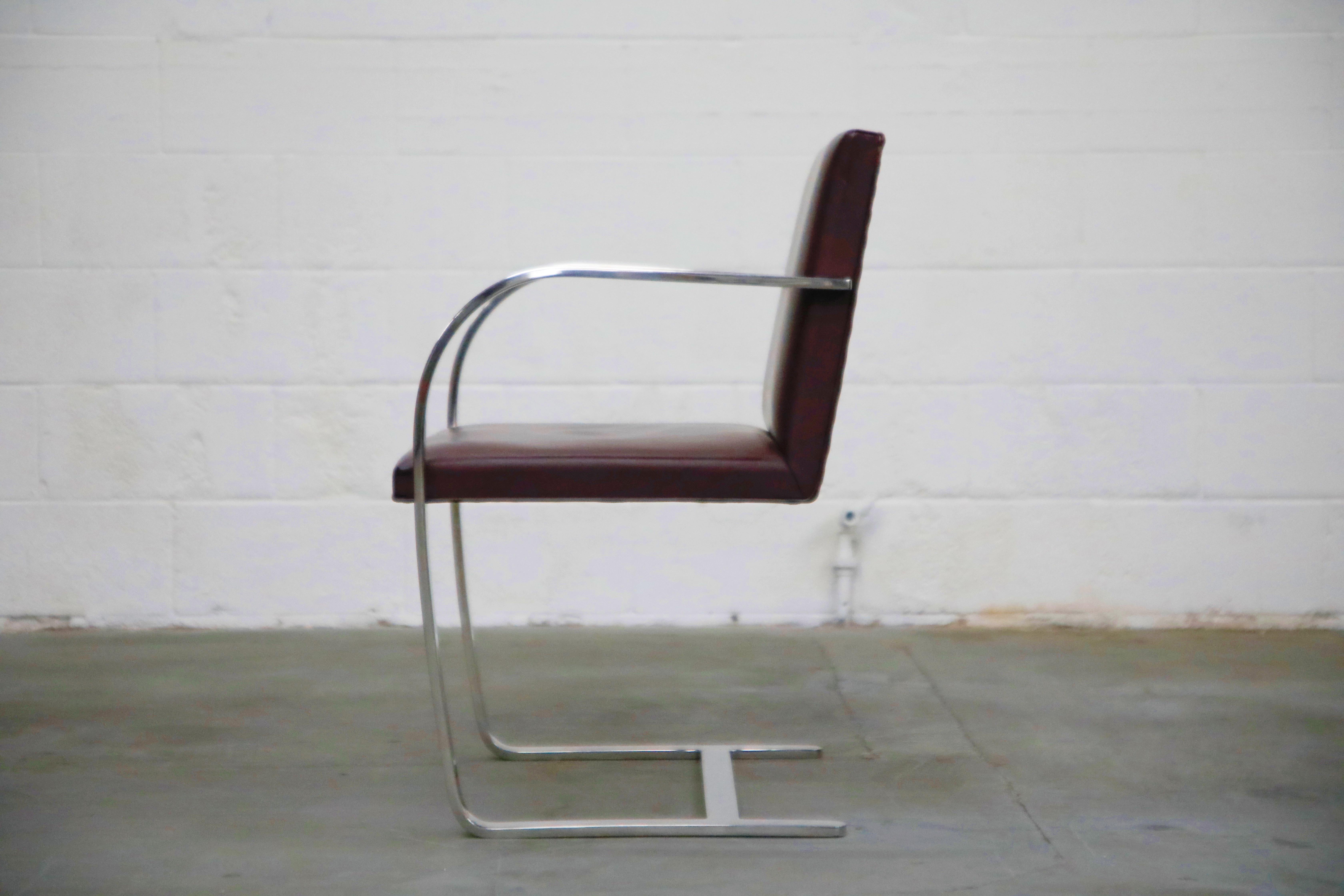 American Knoll International Burgundy Leather 'Brno' Chairs by Mies van der Rohe, Signed
