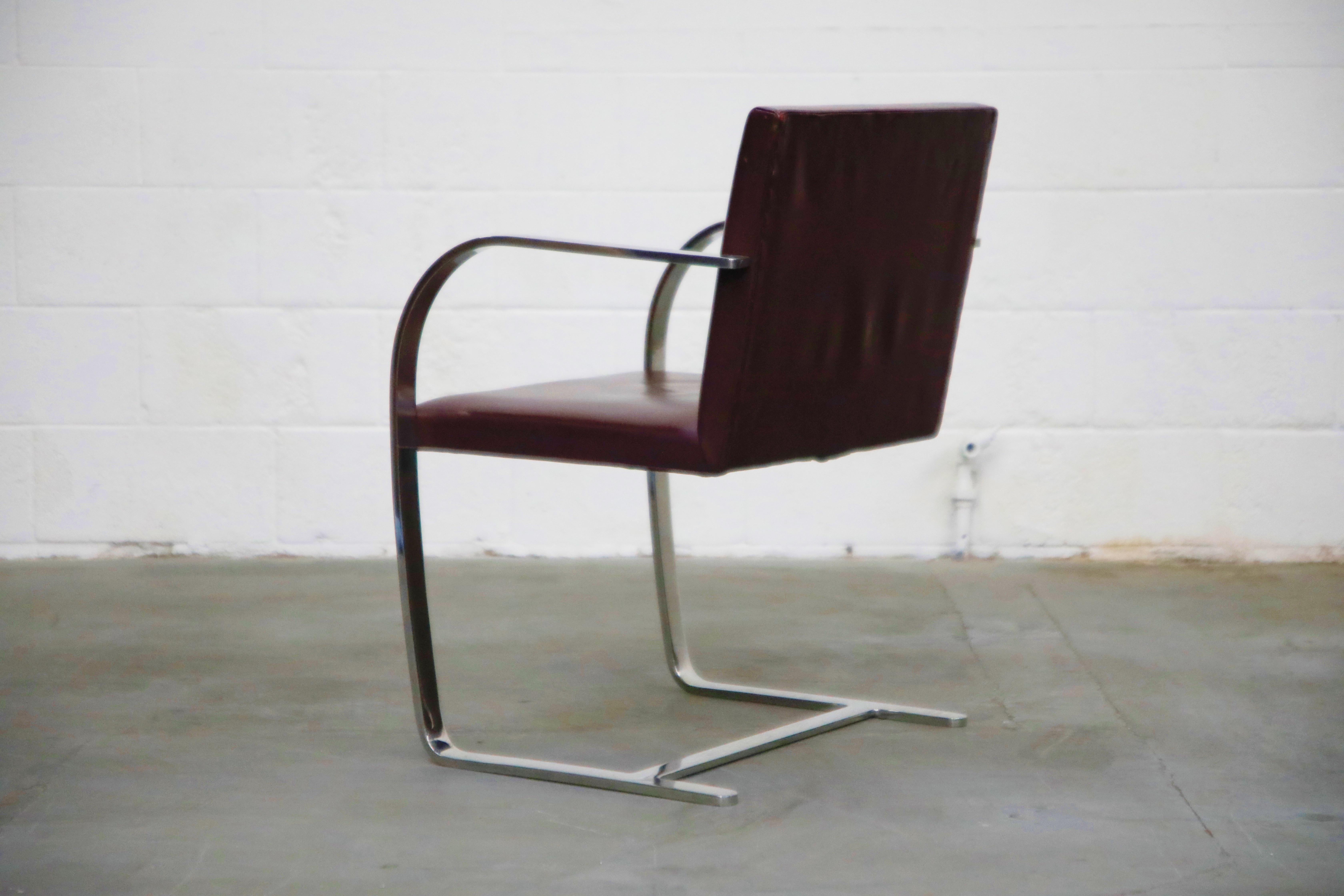 Knoll International Burgundy Leather 'Brno' Chairs by Mies van der Rohe, Signed In Good Condition In Los Angeles, CA