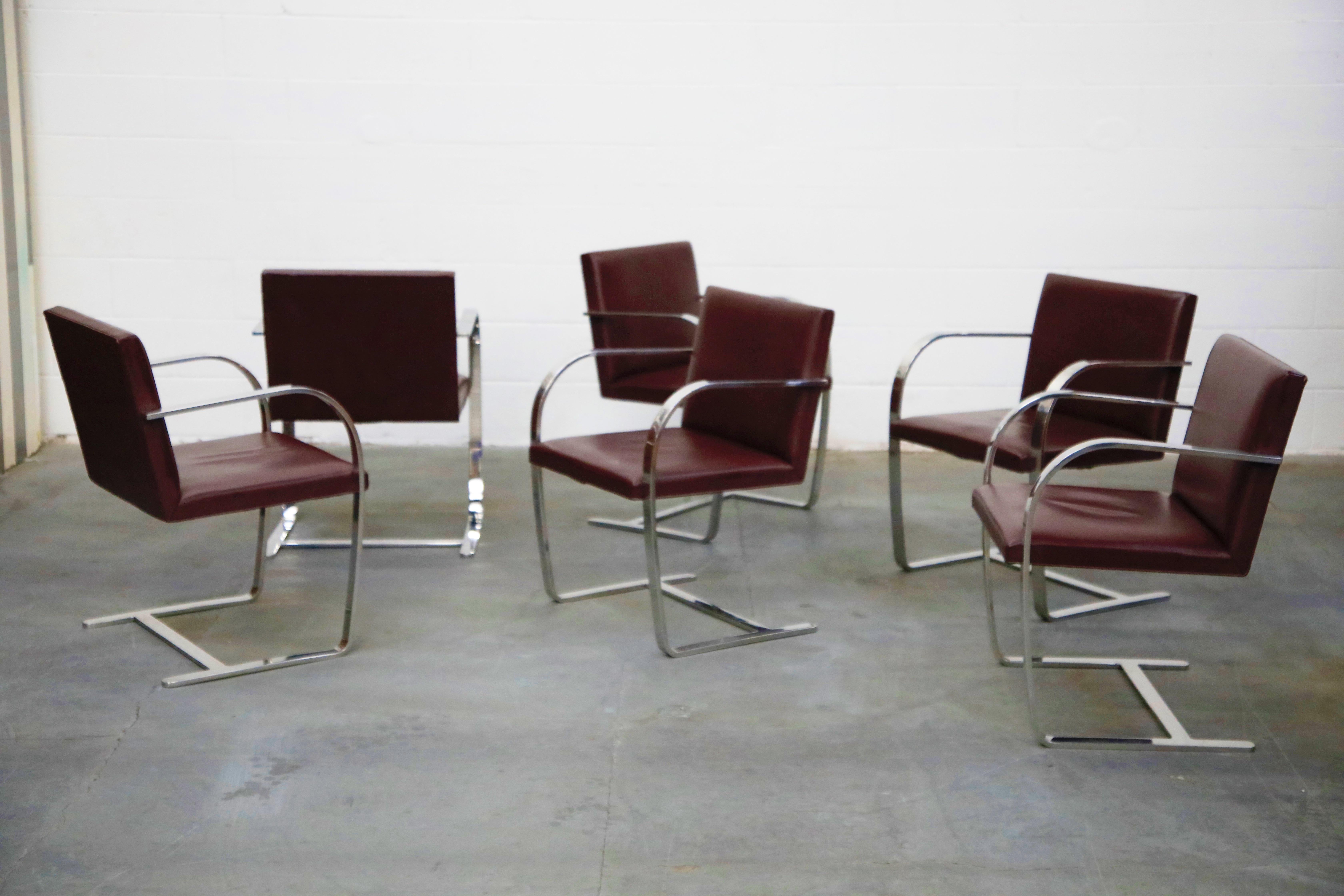 Knoll International Burgundy Leather 'Brno' Chairs by Mies van der Rohe, Signed 1