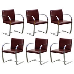 Knoll International Burgundy Leather 'Brno' Chairs by Mies van der Rohe, Signed