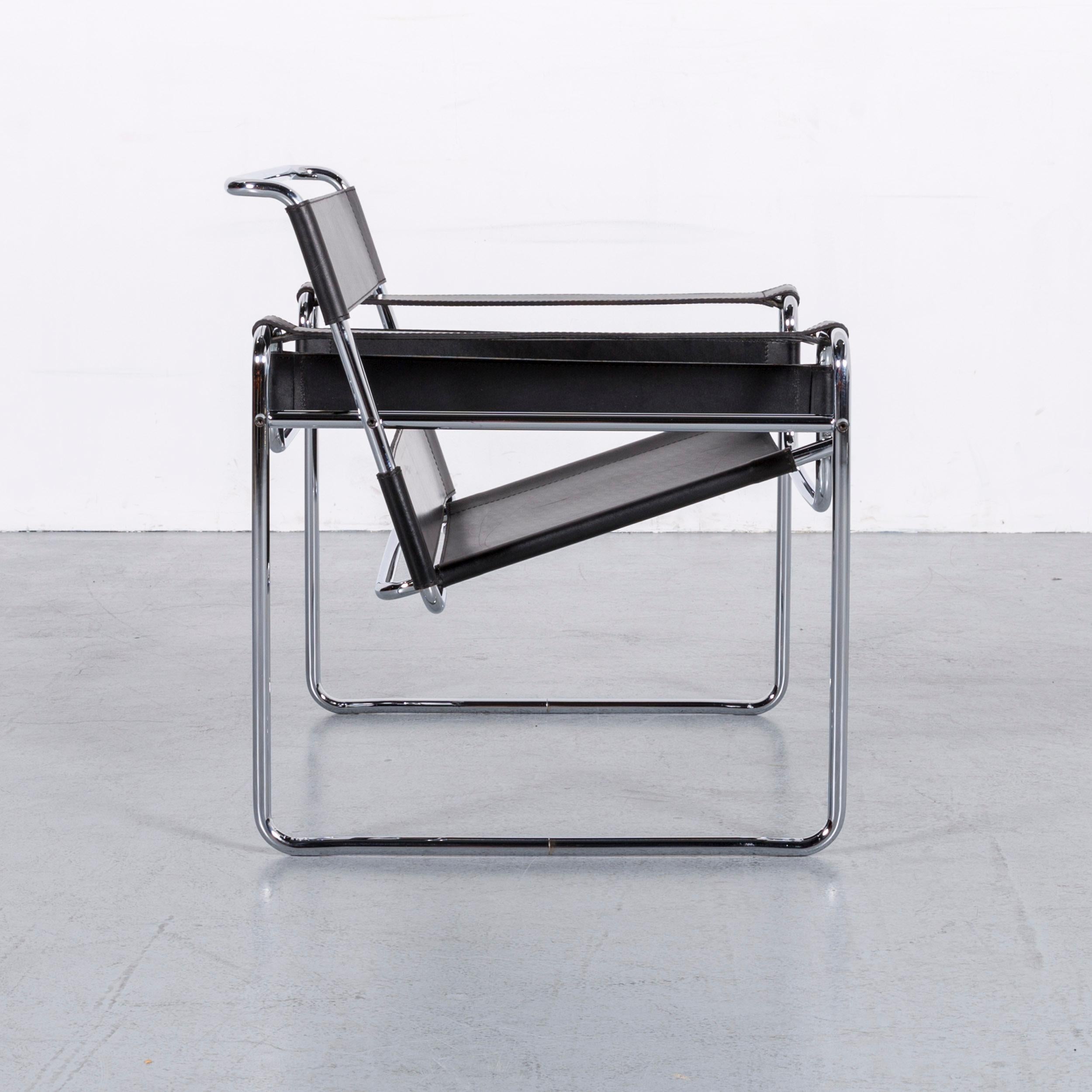 Knoll International Designer Armchair Set Black Leather by Marcel Breuer 1