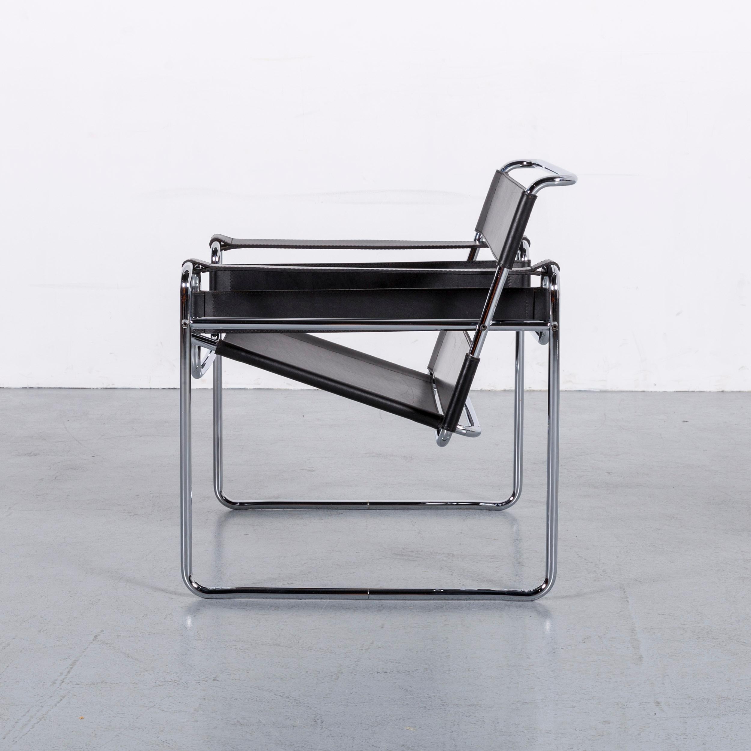 Knoll International Designer Armchair Set Black Leather by Marcel Breuer 3