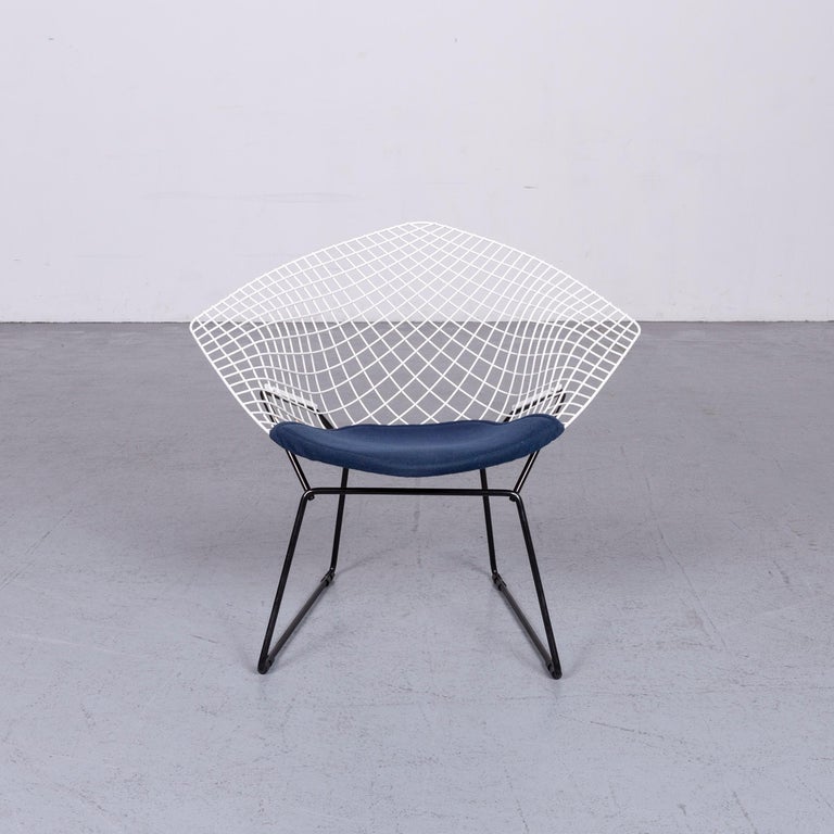 Knoll International Diamond Metal Armchair White Fabric Chair