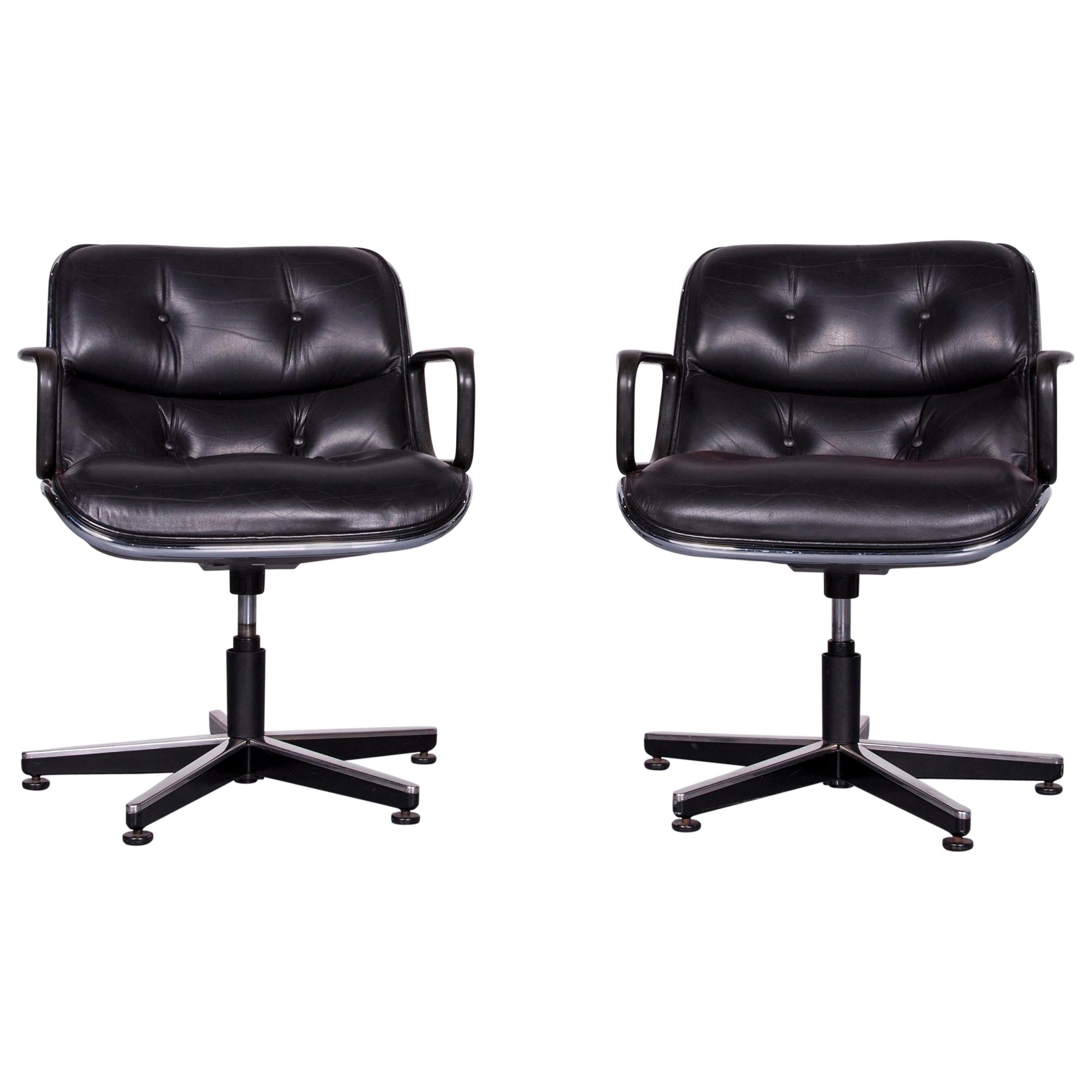 Knoll International Executive Chai Leather Armchair Set Black Chair For Sale