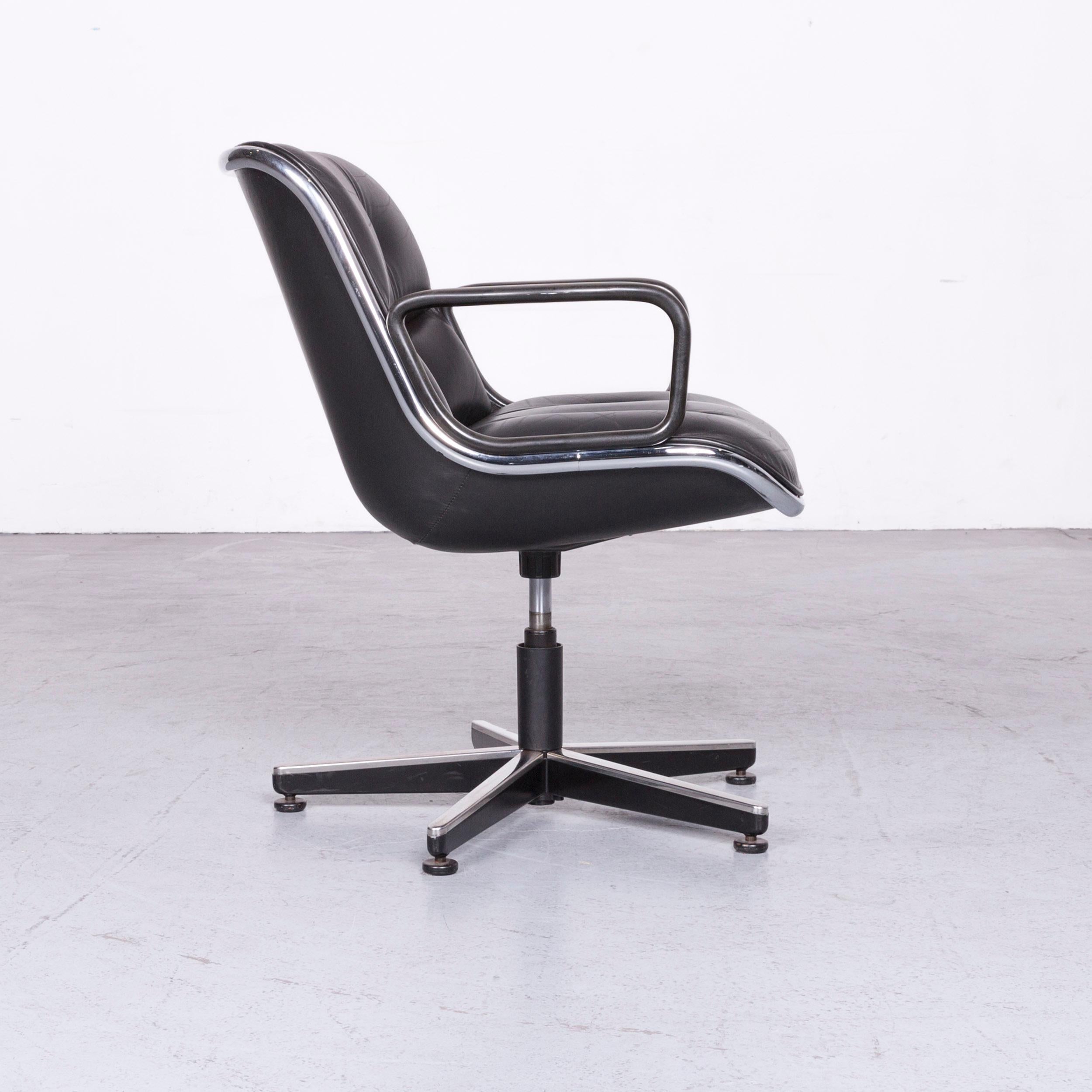Knoll International Executive Chair Designer Leather Armchair Set Black Genuine In Good Condition For Sale In Cologne, DE