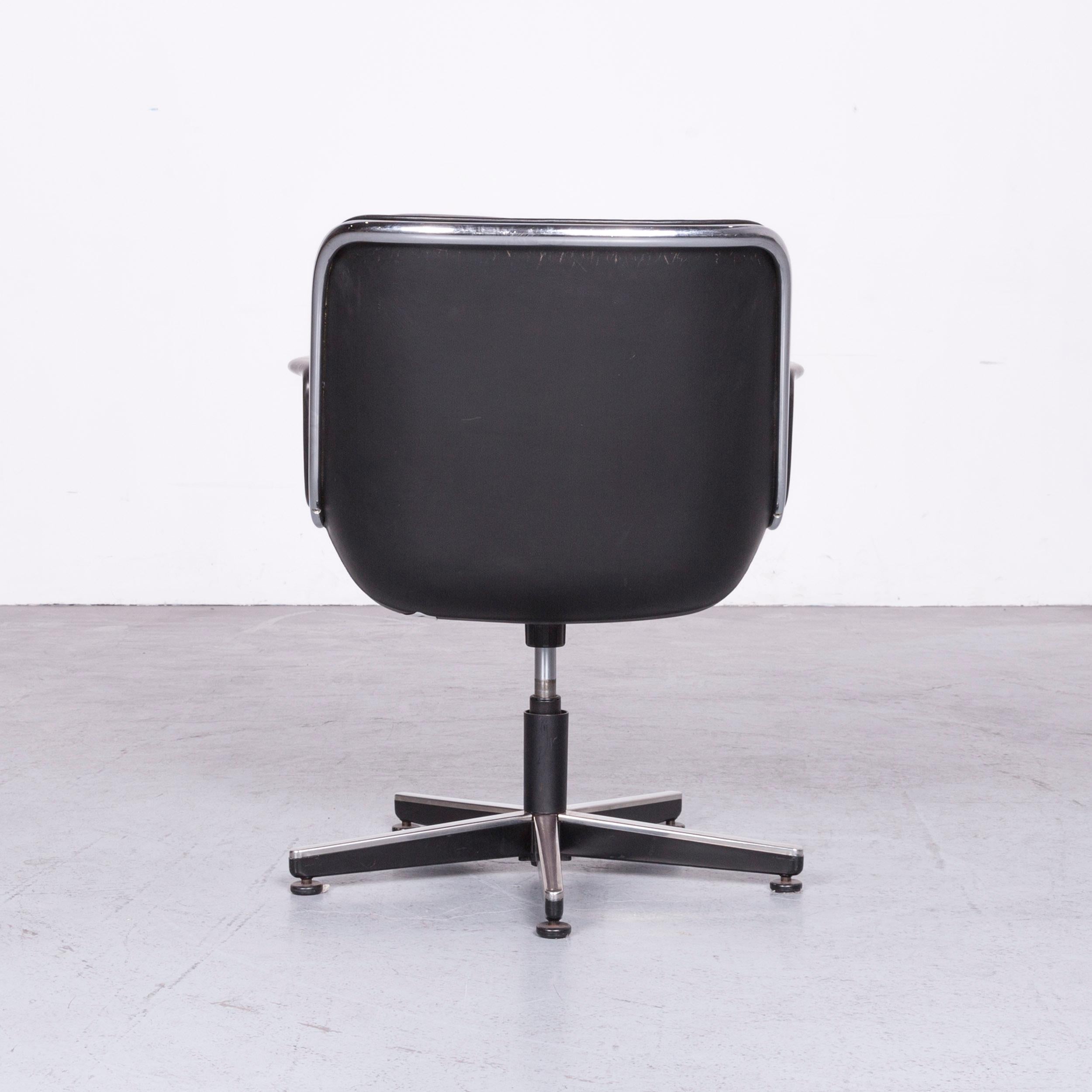 Contemporary Knoll International Executive Chair Designer Leather Armchair Set Black Genuine For Sale