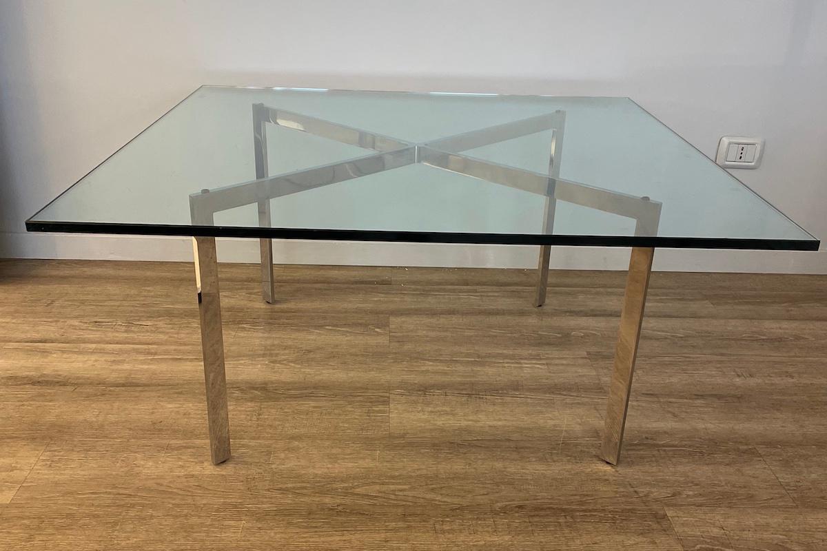 Mesa de centro Knoll International de cristal y acero, cuadrada colección Barcelona en venta 8