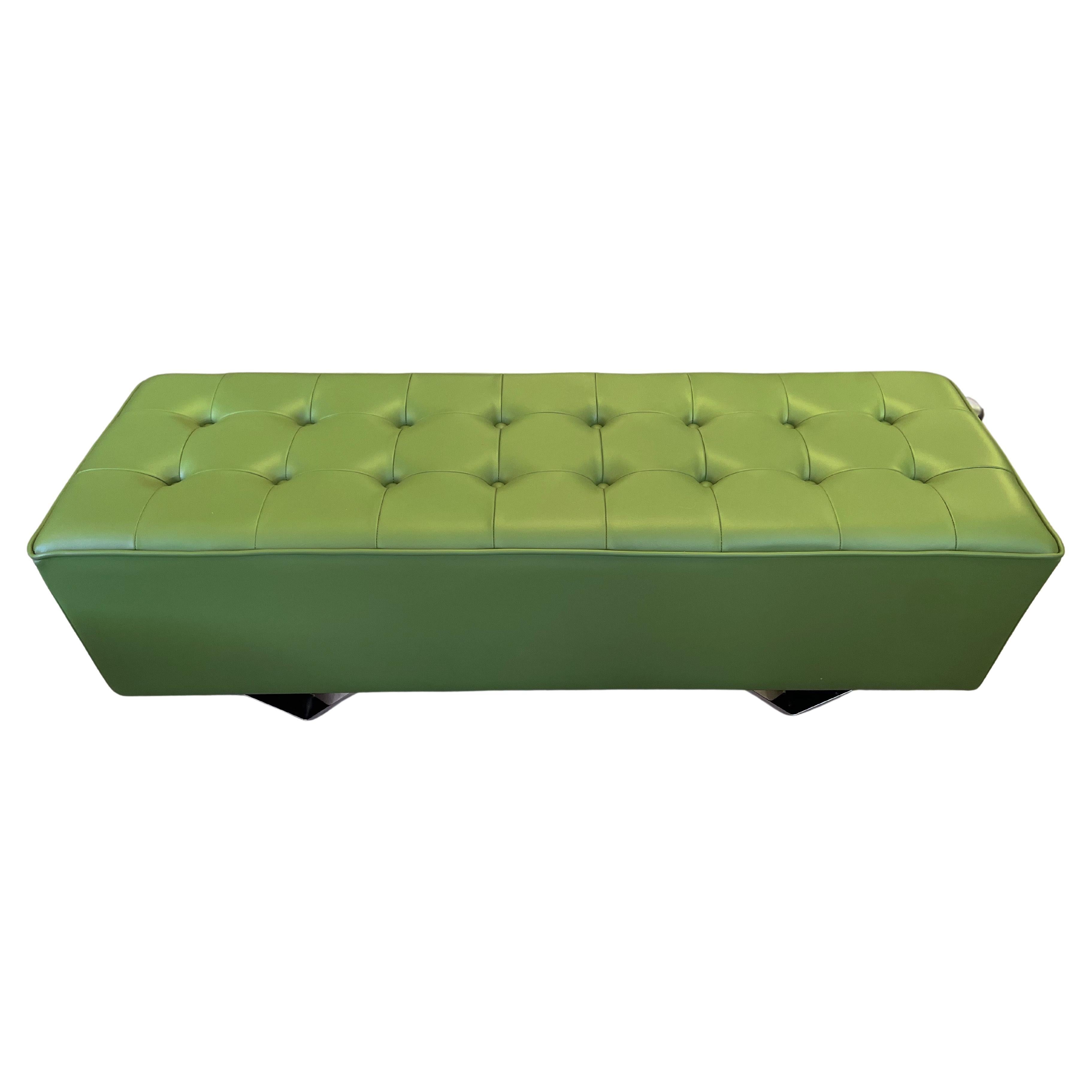 Knoll International Green Capitonné Leather Steel feet Benches  For Sale