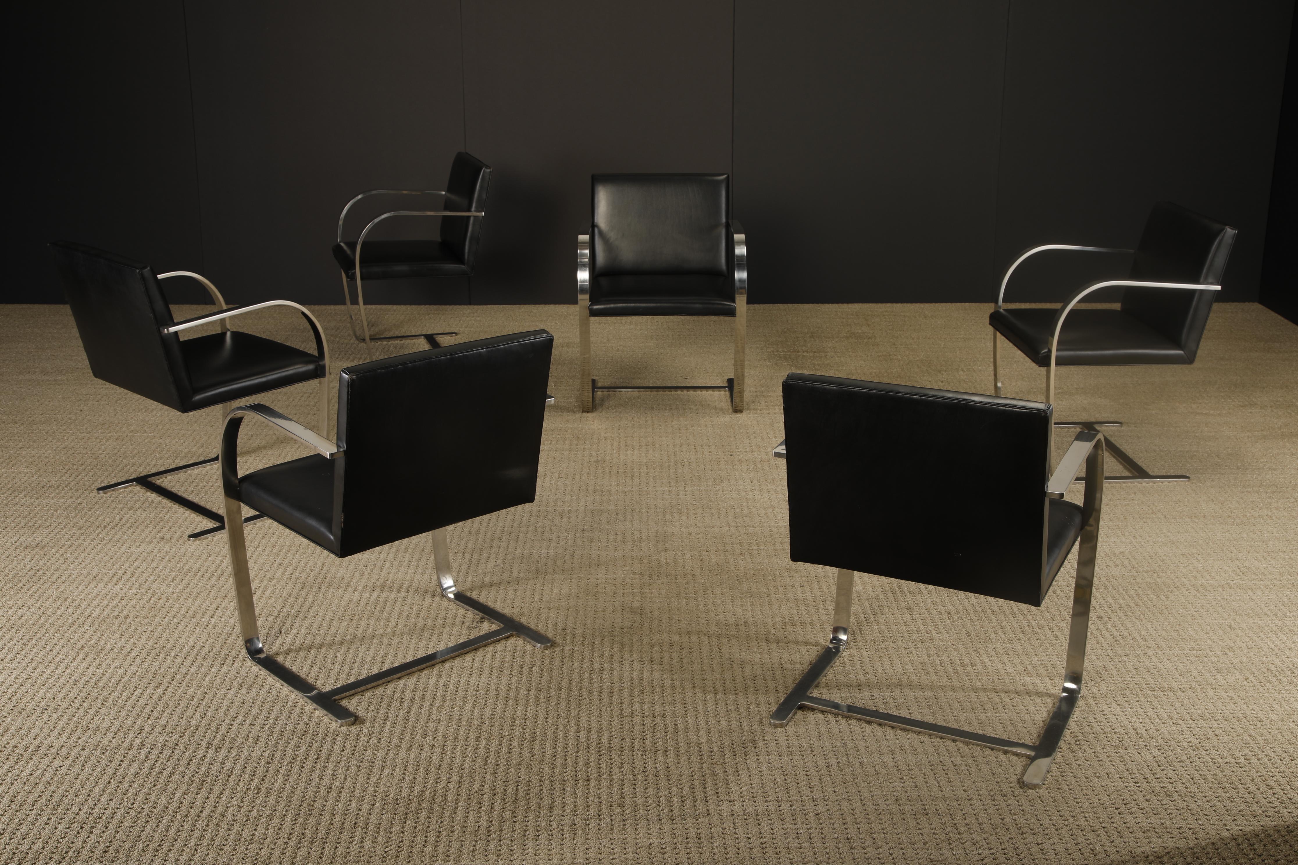 Mid-Century Modern Knoll International Leather 'Brno' Chairs by Mies van der Rohe, 1975, Signed For Sale