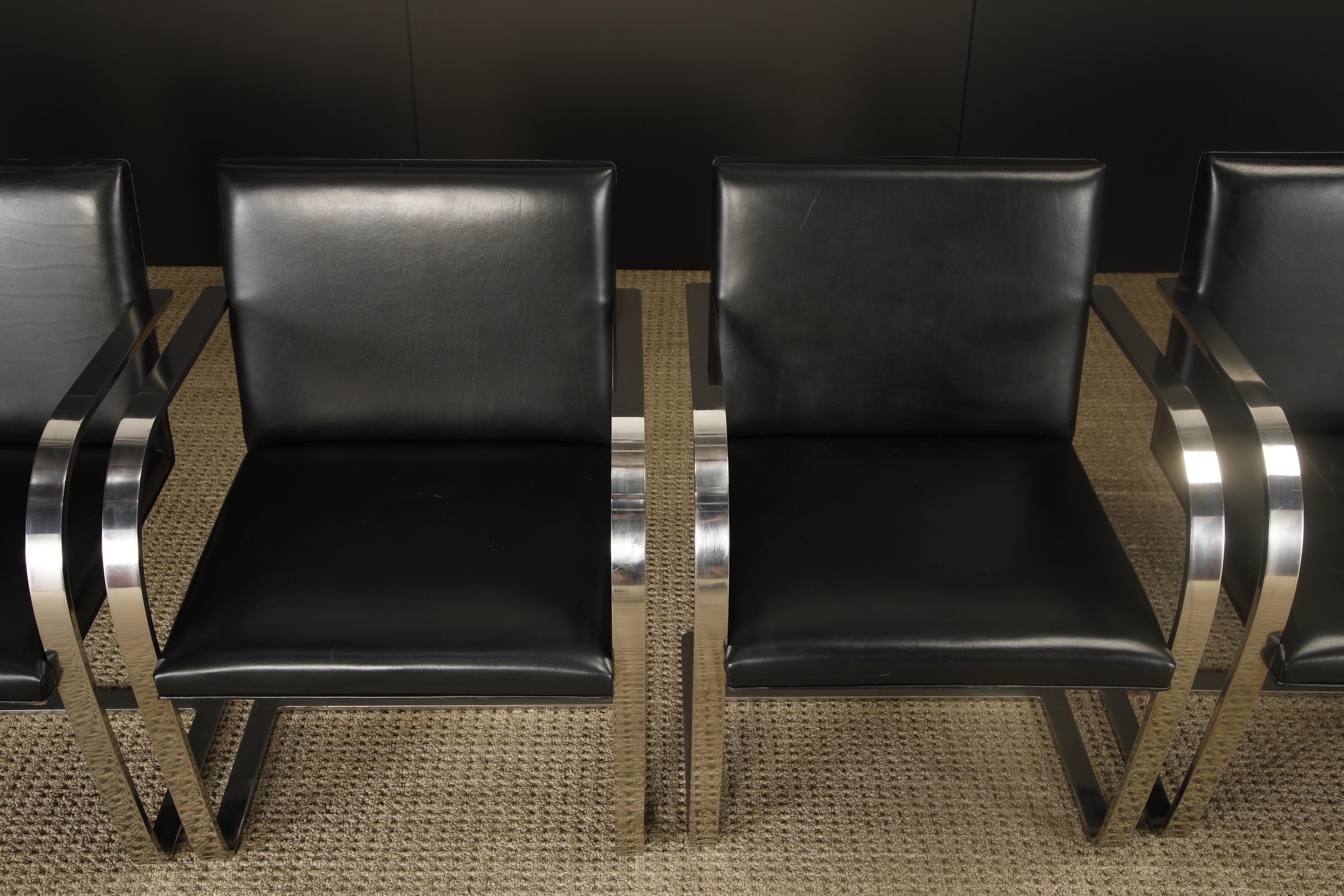 Knoll International Leather 'Brno' Chairs by Mies van der Rohe, 1975, Signed In Good Condition For Sale In Los Angeles, CA