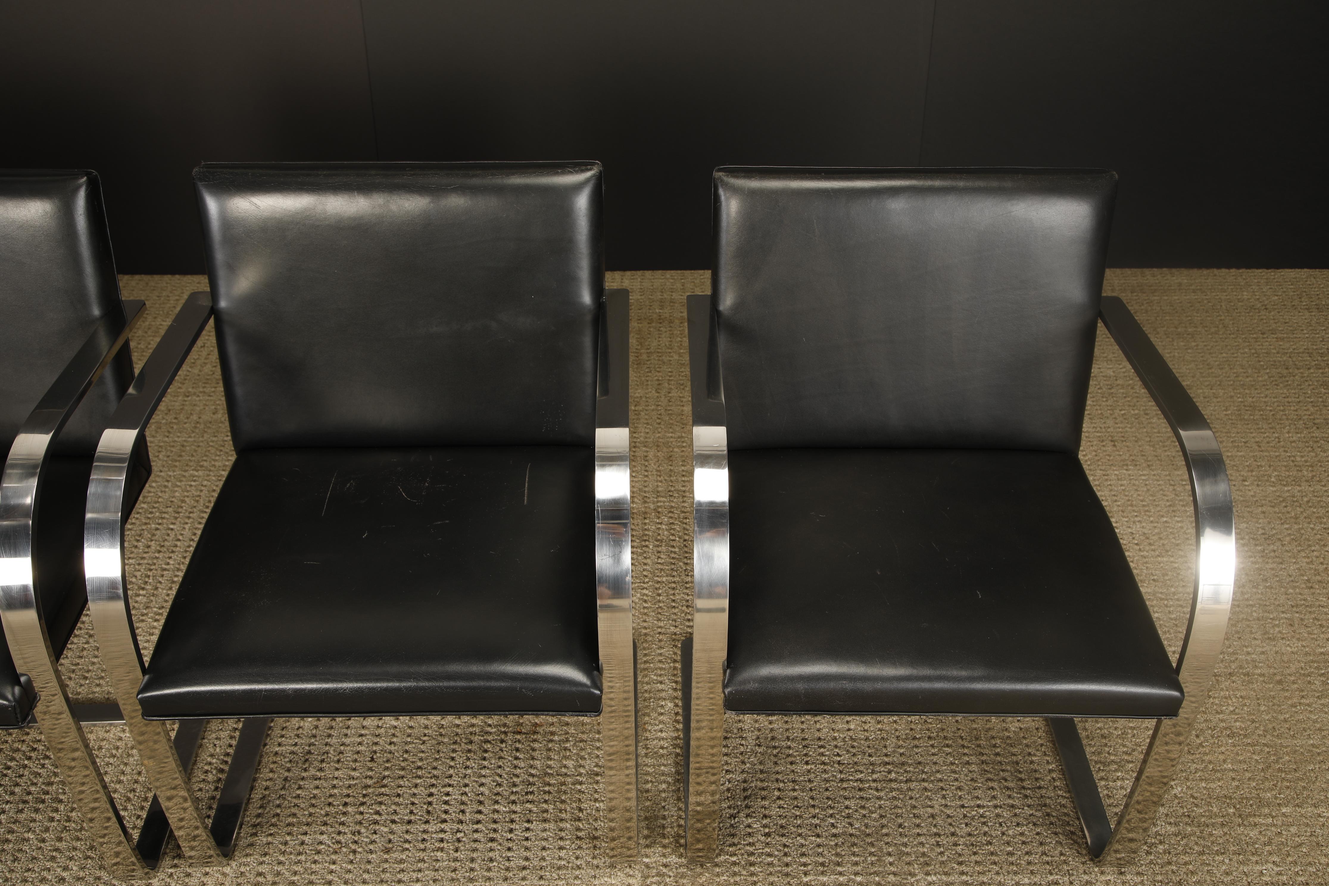 Late 20th Century Knoll International Leather 'Brno' Chairs by Mies van der Rohe, 1975, Signed For Sale