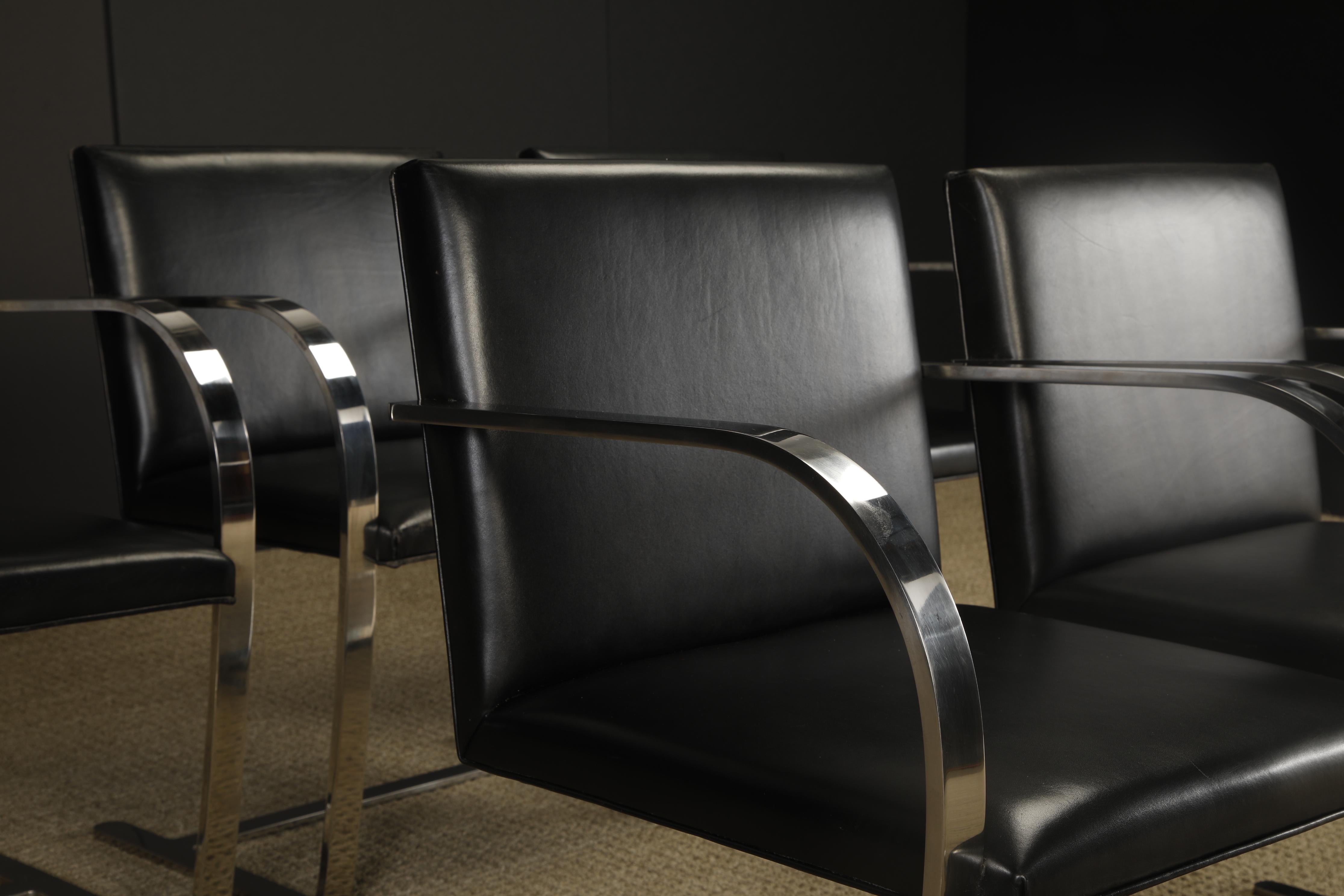 Stainless Steel Knoll International Leather 'Brno' Chairs by Mies van der Rohe, 1975, Signed For Sale