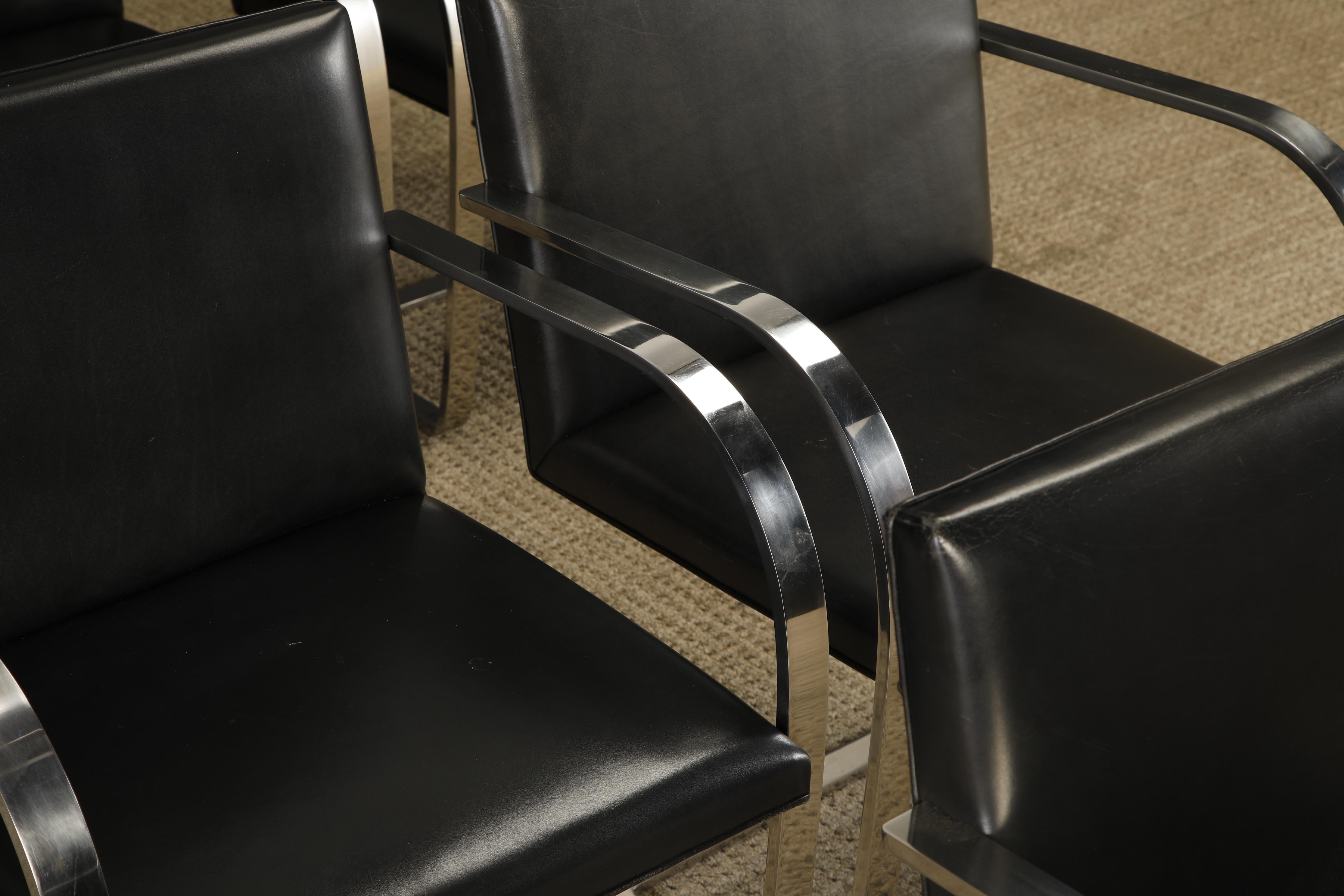 Knoll International Leather 'Brno' Chairs by Mies van der Rohe, 1975, Signed For Sale 2