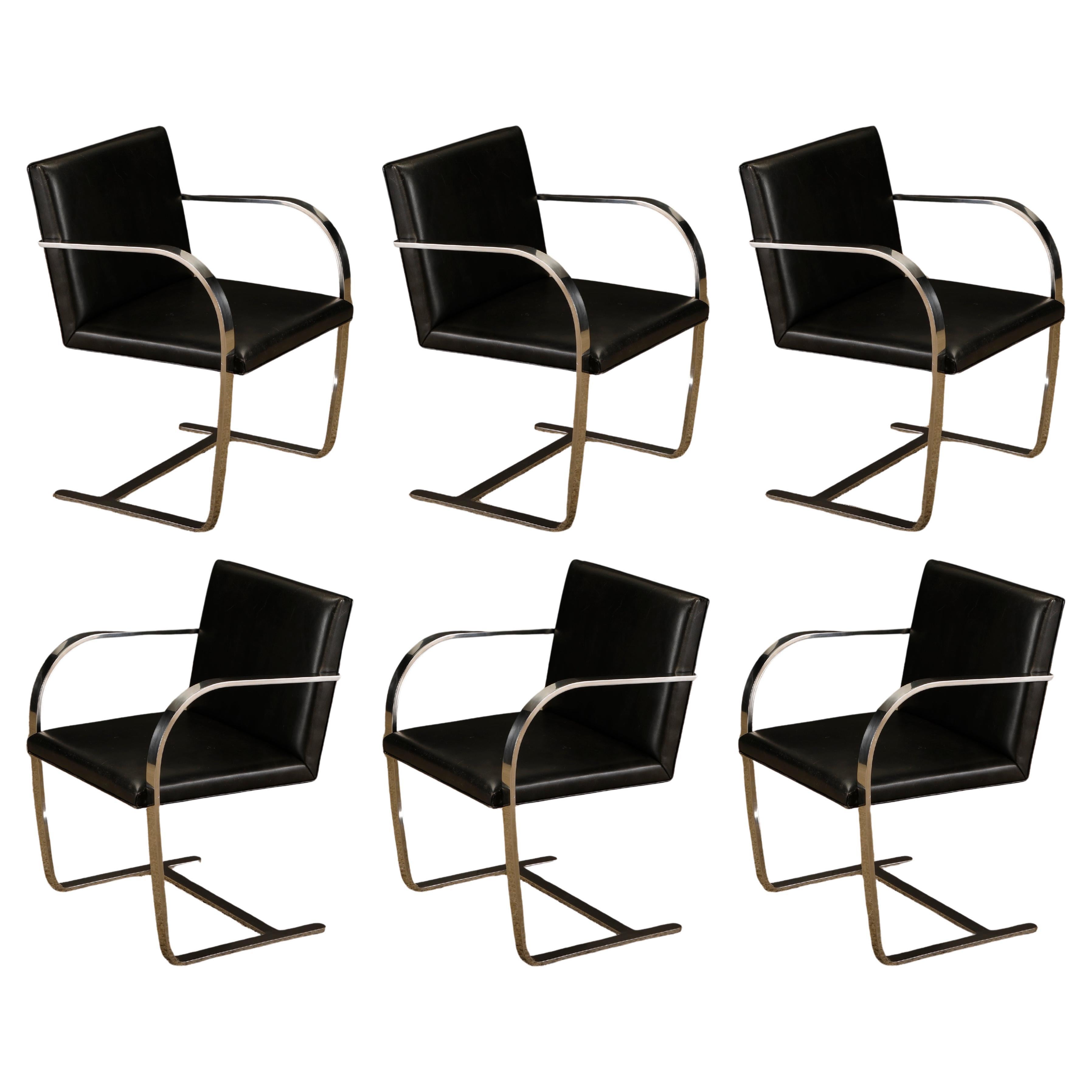 Knoll International Leather 'Brno' Chairs by Mies van der Rohe, 1975, Signed For Sale
