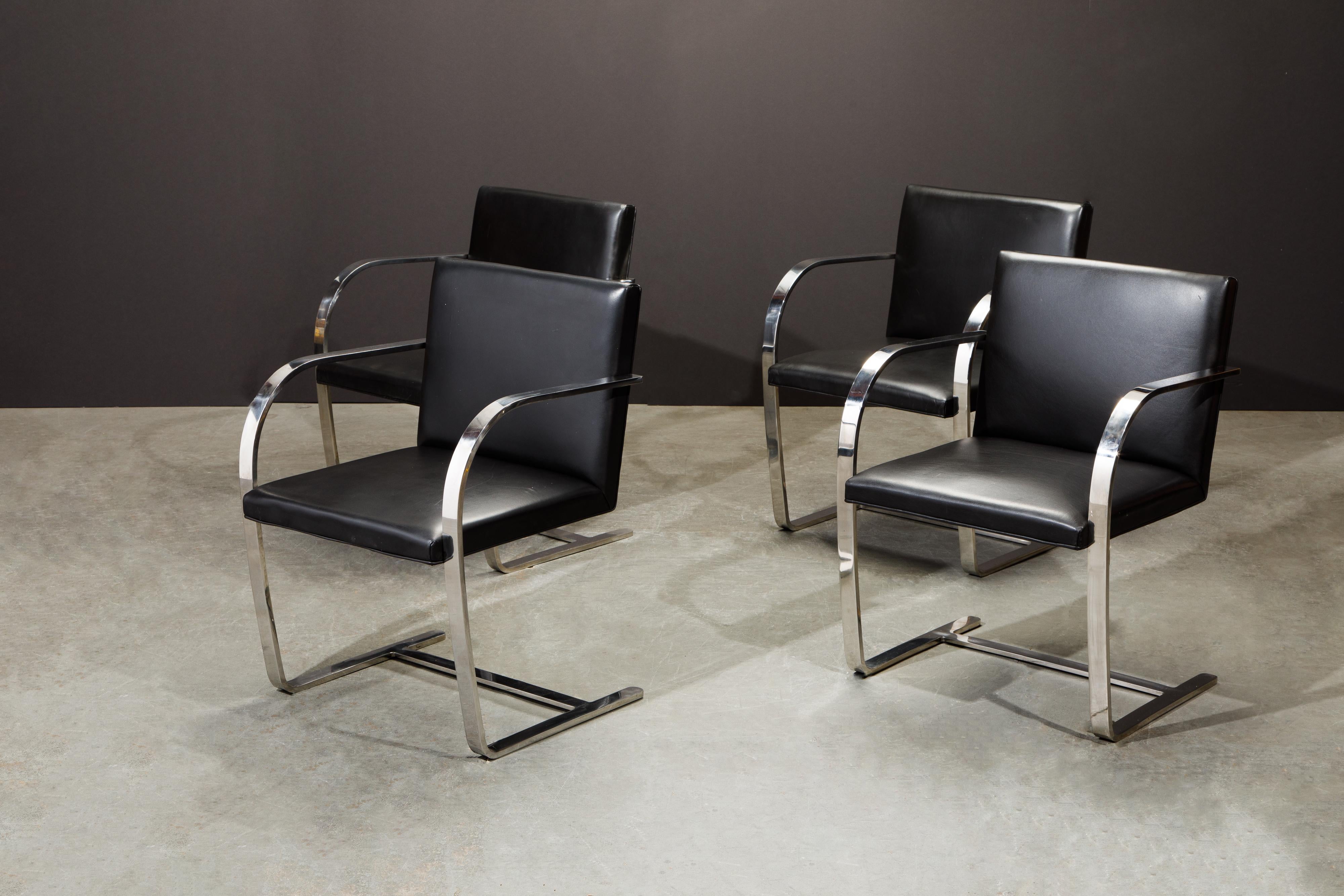 Knoll International Leather 'Brno' Chairs by Mies van der Rohe, 1987, Signed 5