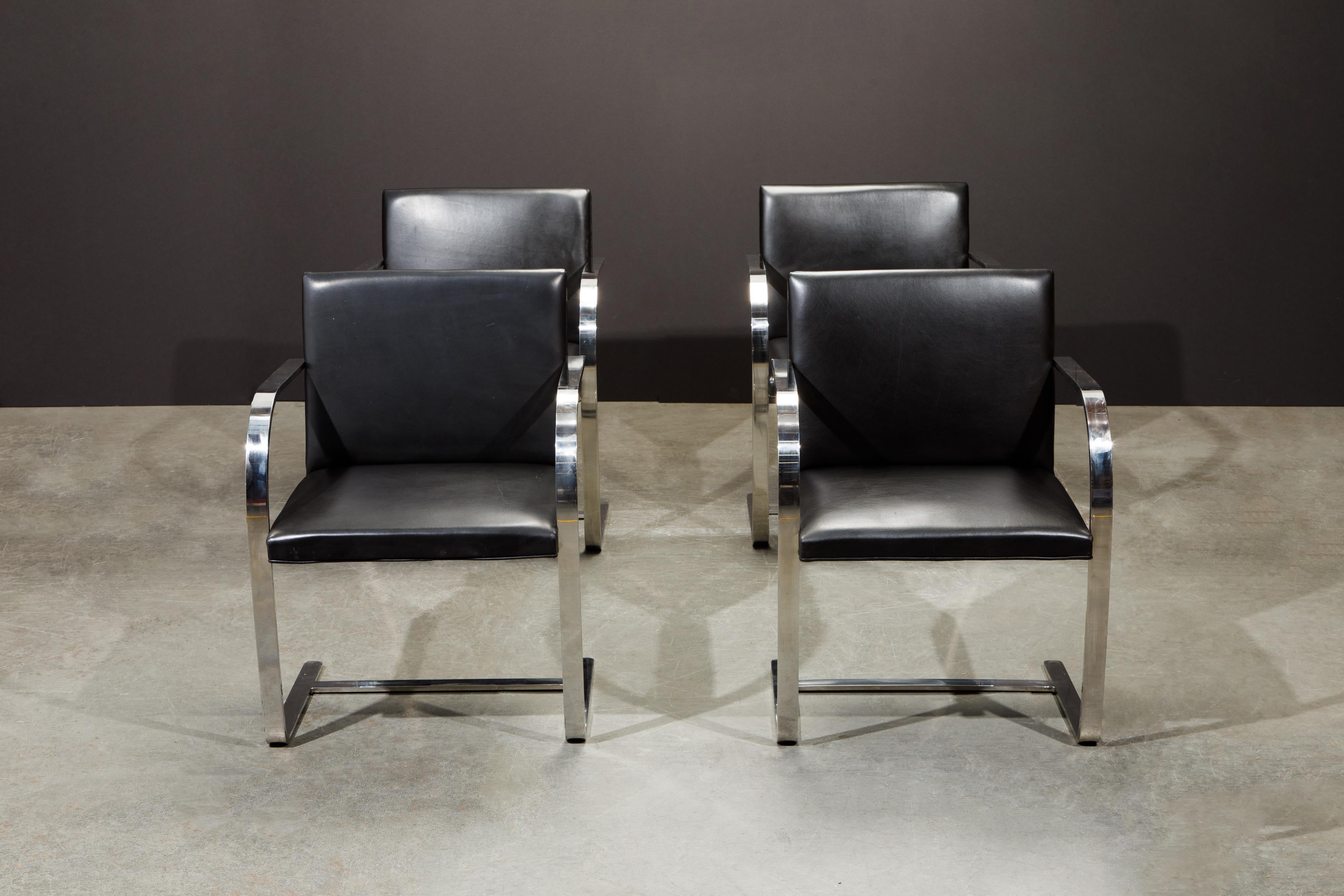 Mid-Century Modern Knoll International Leather 'Brno' Chairs by Mies van der Rohe, 1987, Signed