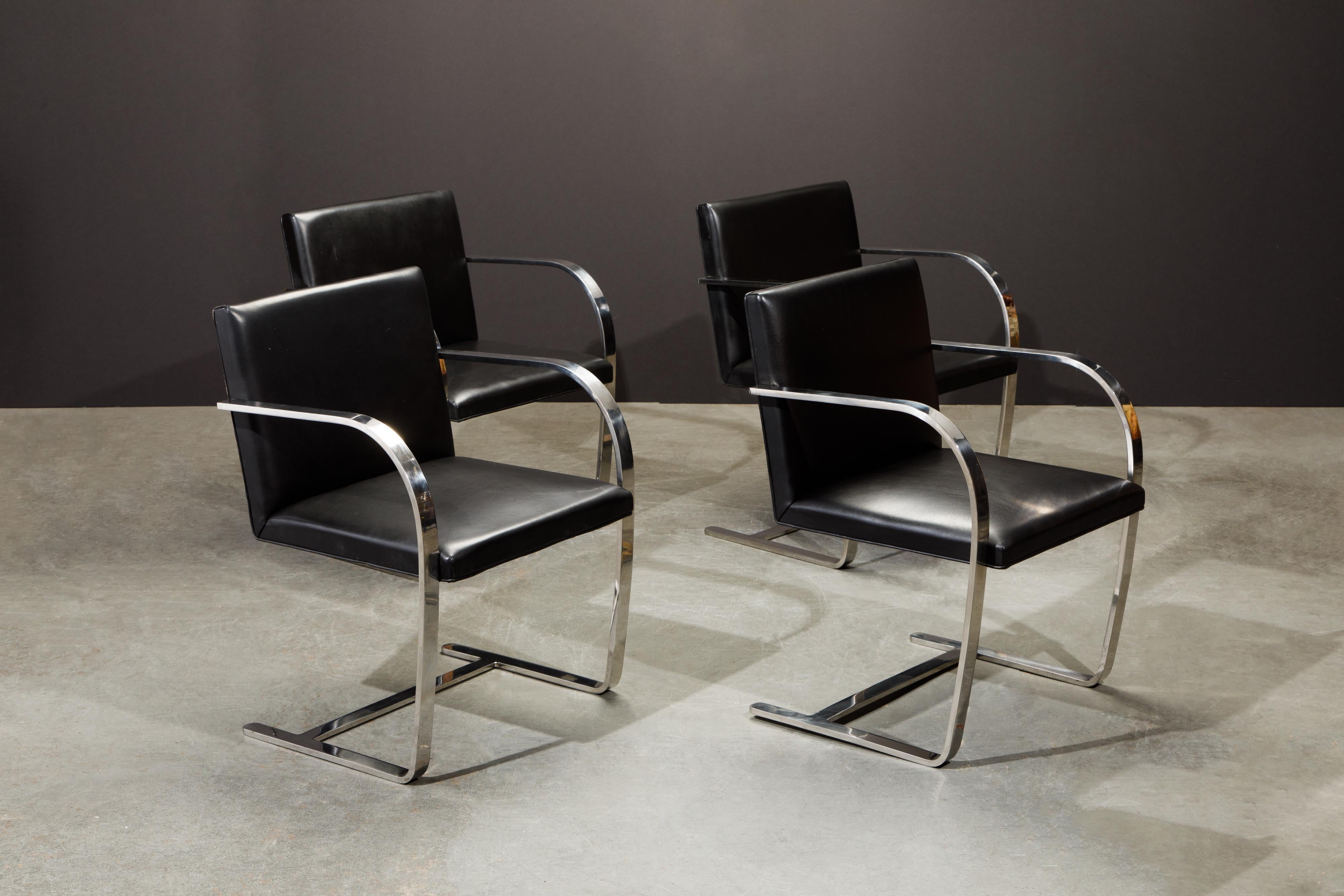 Knoll International Leather 'Brno' Chairs by Mies van der Rohe, 1987, Signed In Good Condition In Los Angeles, CA