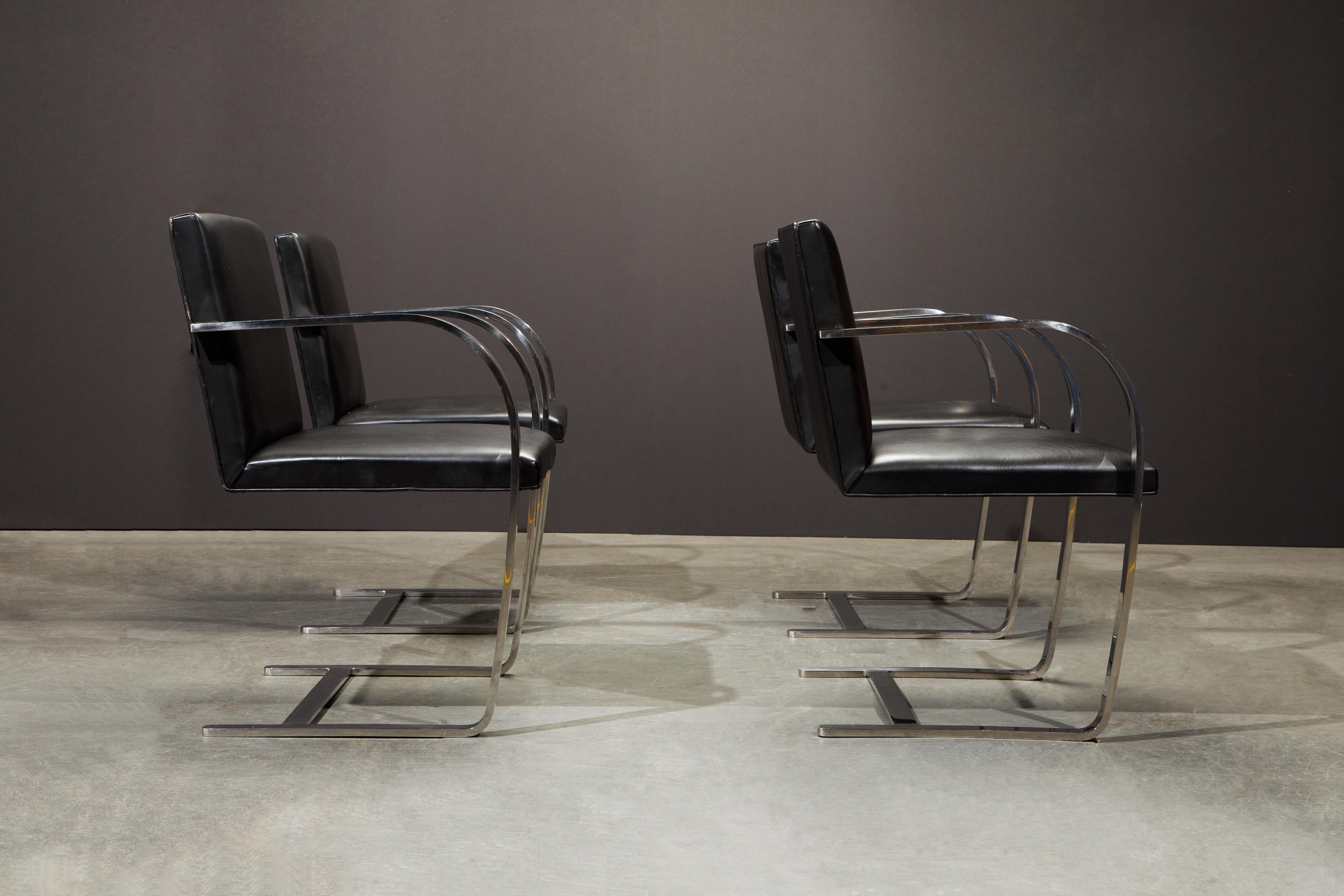 Stainless Steel Knoll International Leather 'Brno' Chairs by Mies van der Rohe, 1987, Signed