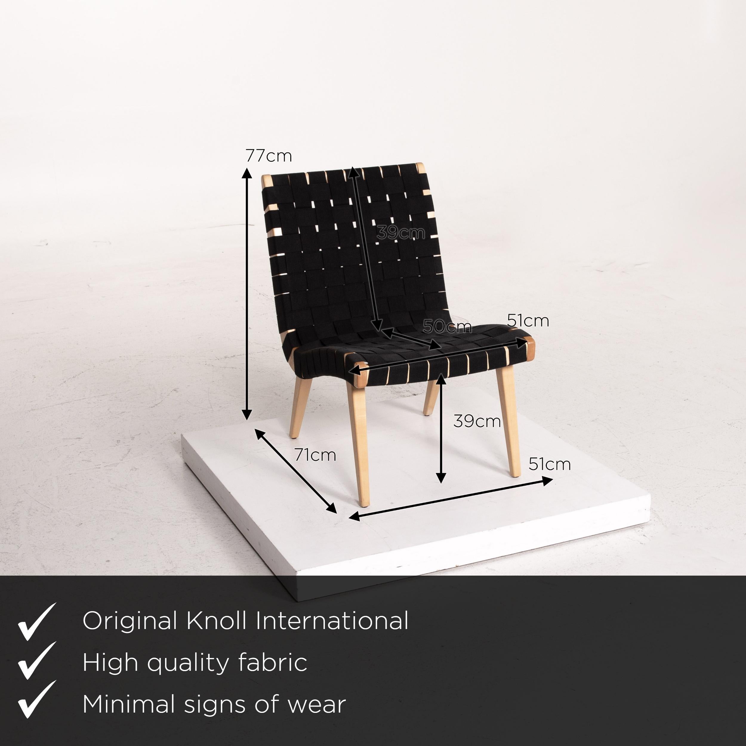 Modern Knoll International Risom Set Fabric Black 2 Armchairs For Sale