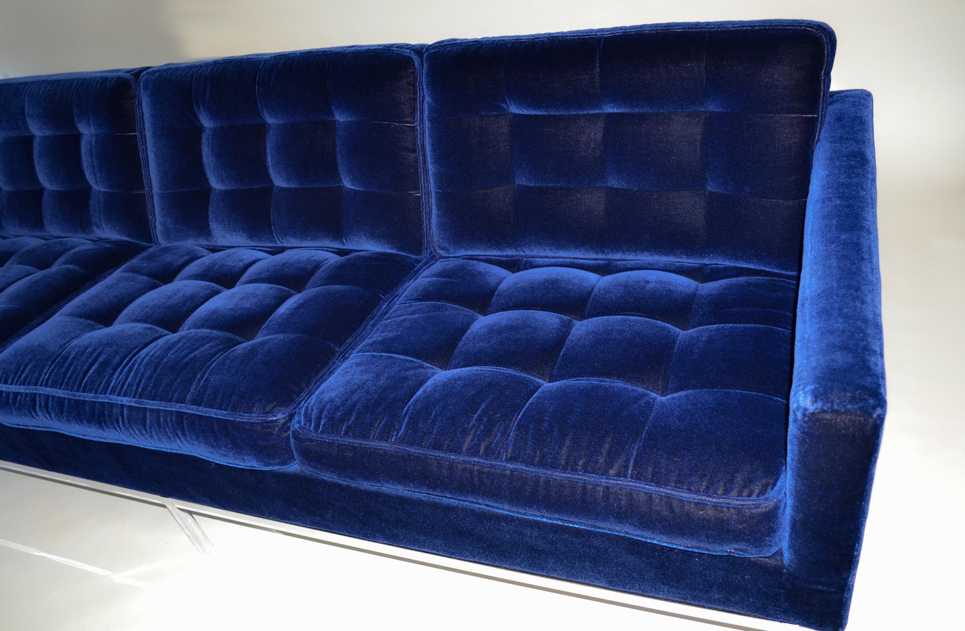American Knoll Three Seat Sofa in Original Dark Blue Mohair, 1970s