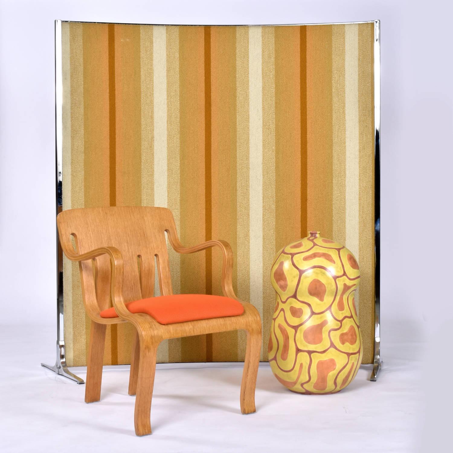 American Knoll International Vintage Orange and Yellow Striped Room Divider Screen Panel For Sale